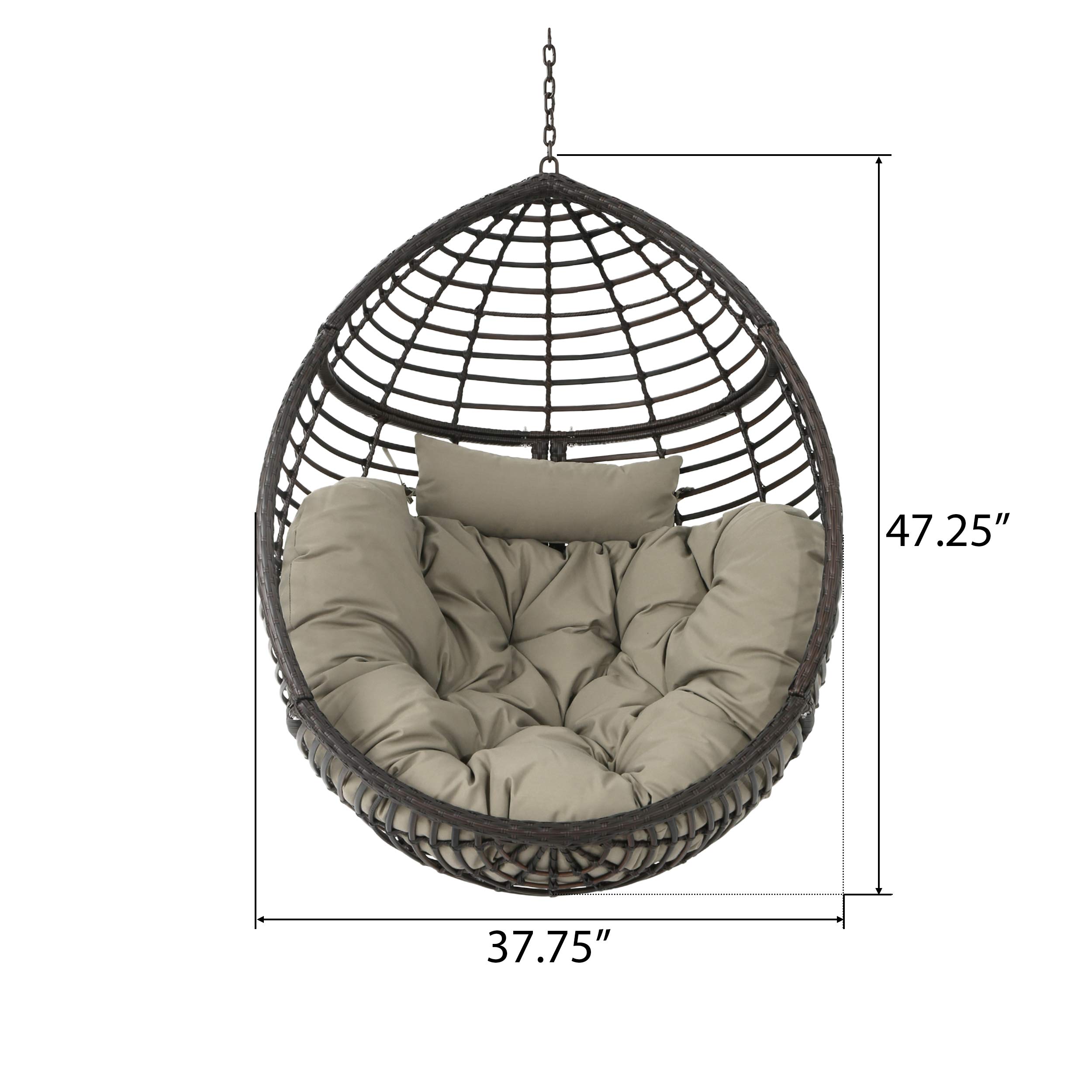 Christopher Knight Home Hayden Indoor/Outdoor Hanging Basket Chair - Multi-Brown & Khaki Wicker Swing Seat for Patio, Garden, Balcony or Bedroom (Stand Not Included) | Perfect for Relaxing, Reading & Lounging