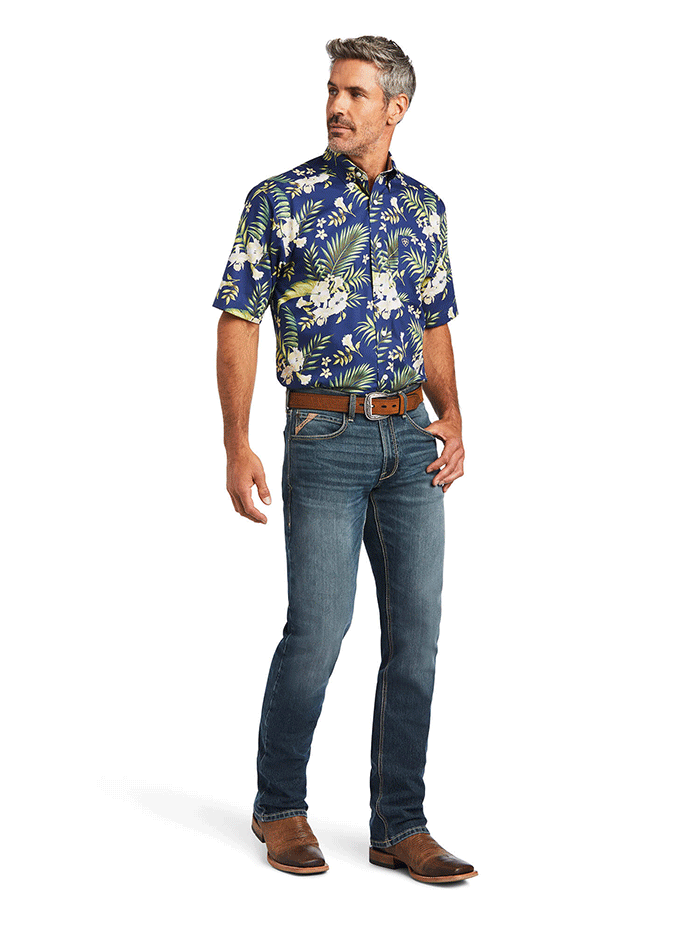 Ariat Men's Wrinkle Free Ephraim Short Sleeve Shirt - Nocturnal Blue | Comfortable Casual Wear for Work & Outdoor Activities
