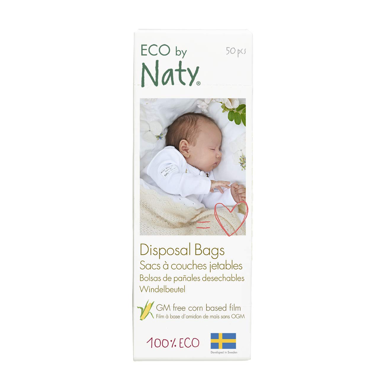 Eco-Friendly Naty Diaper Disposal Bags - 50 Count Biodegradable Baby Waste Bags for Diaper Changing, Travel & On-The-Go Parenting