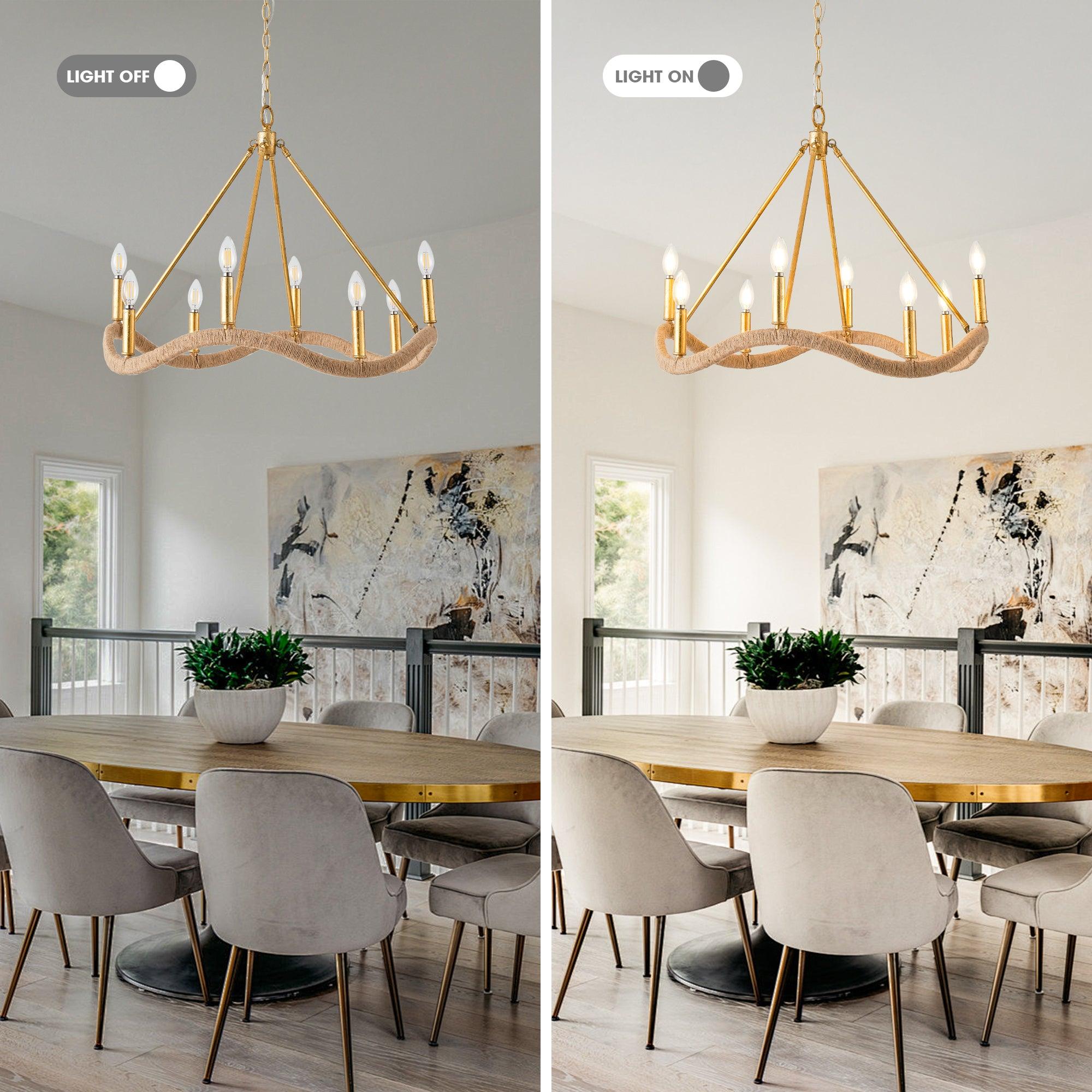 8-Light Golden Modern Candle Chandelier - Elegant Dining Room Lighting Fixture for Home Decor, Wedding & Restaurant Ambiance