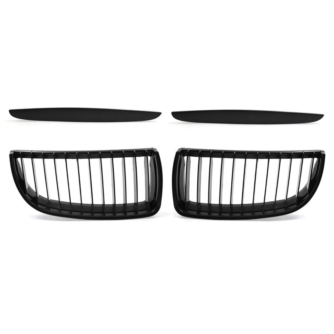 BMW 325i E90 E91 2005-2008 Front Upper Hood Bumper Grille Grill Set - Left & Right Matte Black Kidney Grille with Signal Slat | Perfect for Car Upgrades & Replacement Parts