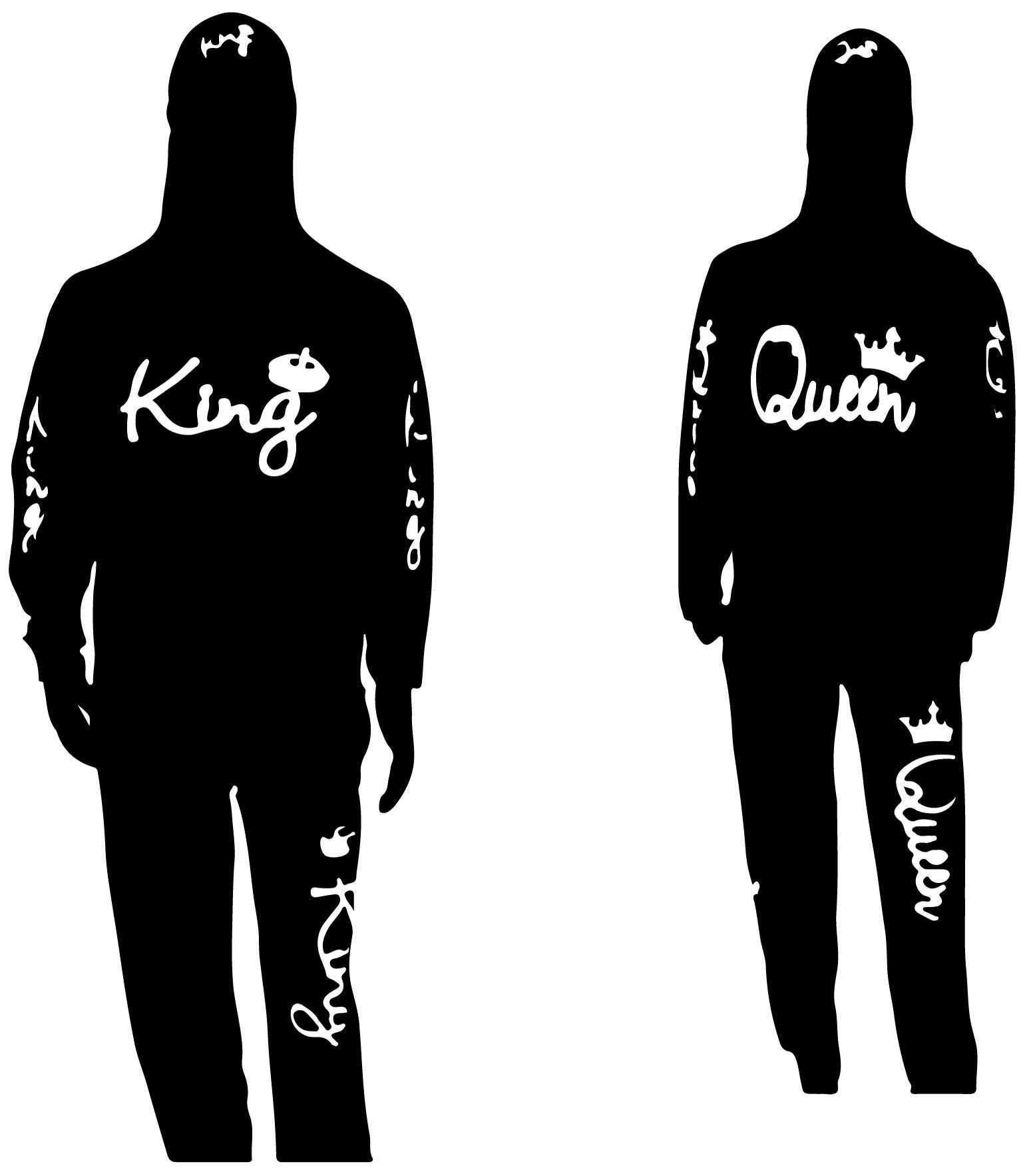 King and Queen Matching Sweatsuit Set - Black Hoodie & Sweatpants with White Design | Couple's Lounge Wear for Date Night & Casual Outfits