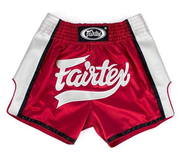 Fairtex Red & White Slim Cut Muay Thai Boxing Shorts - Lightweight MMA Training & Competition Gear for Kickboxing, Muay Thai & Martial Arts