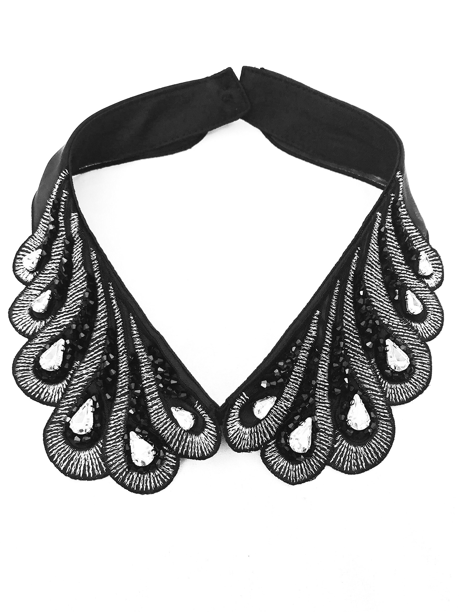Elegant Black Beaded False Collar Lapel for Women & Girls - Fashion Detachable Necklace Accessory for Dresses, Blouses & Formal Wear