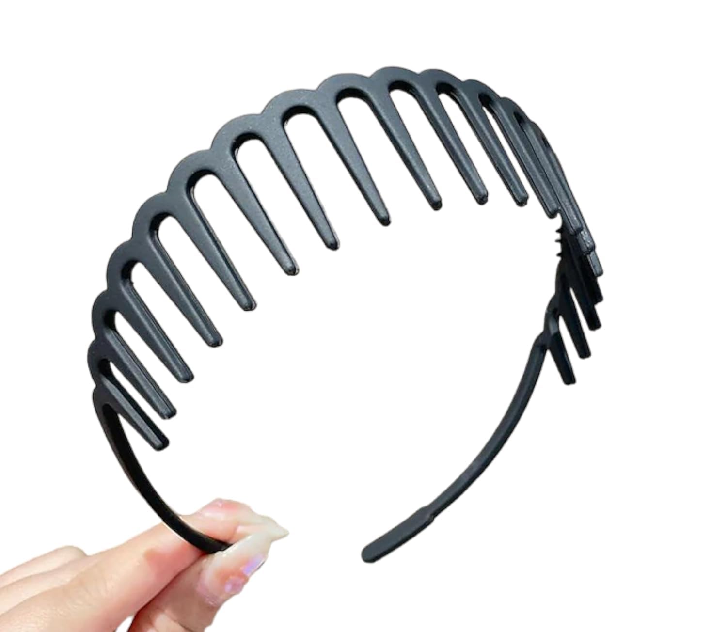 Non-Slip Resin Hair Hoop - Matte Finish Teeth Comb Headband for Women & Girls (2 Pack, Black) | Wavy Toothed Hair Clasp for Ponytails, Updos & Everyday Styling