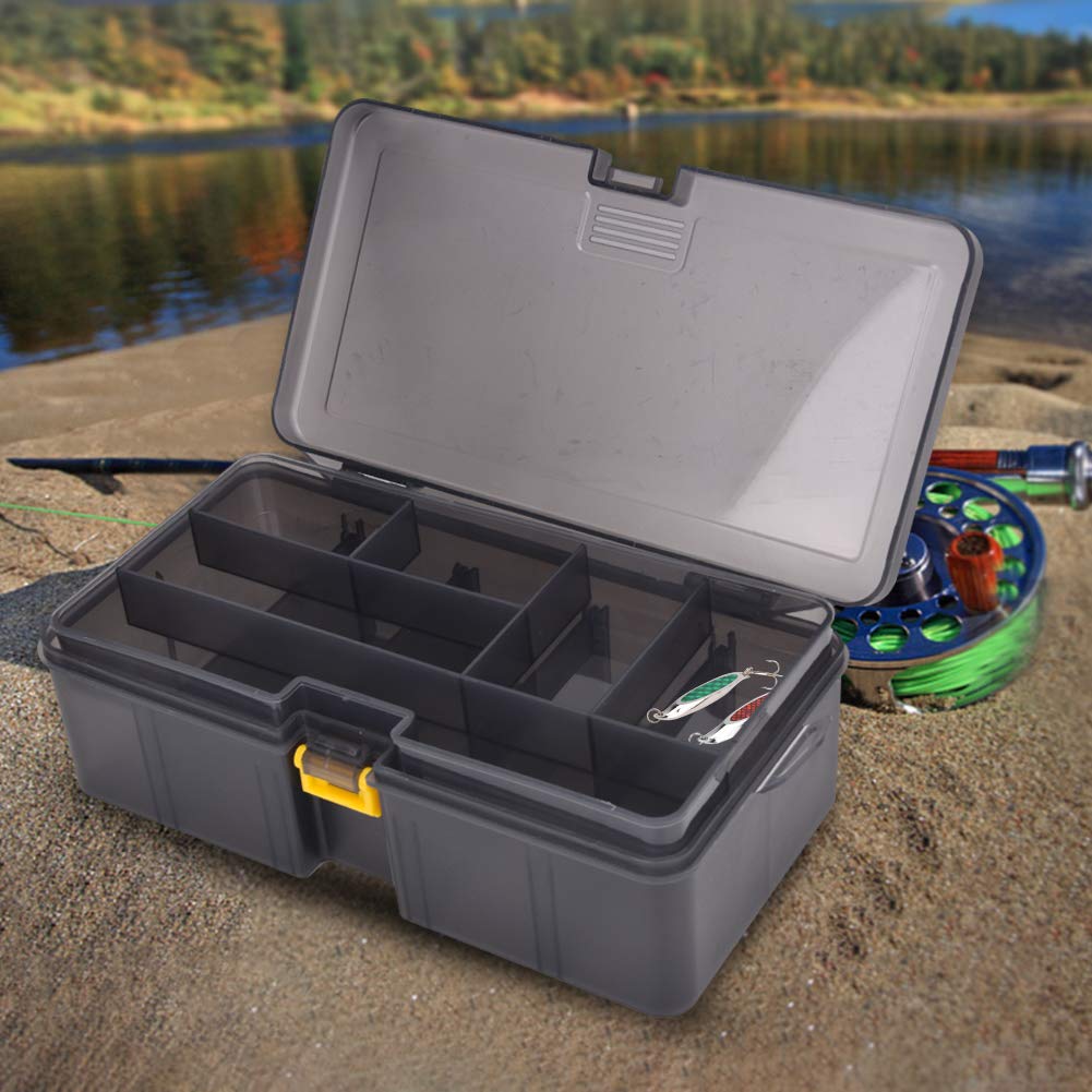 BORDSTRACT Double-Layer Plastic Fishing Tackle Box - Waterproof Black Lure Storage Case for Hooks, Baits, Jigs & Sinkers - Perfect for Freshwater & Saltwater Fishing Trips