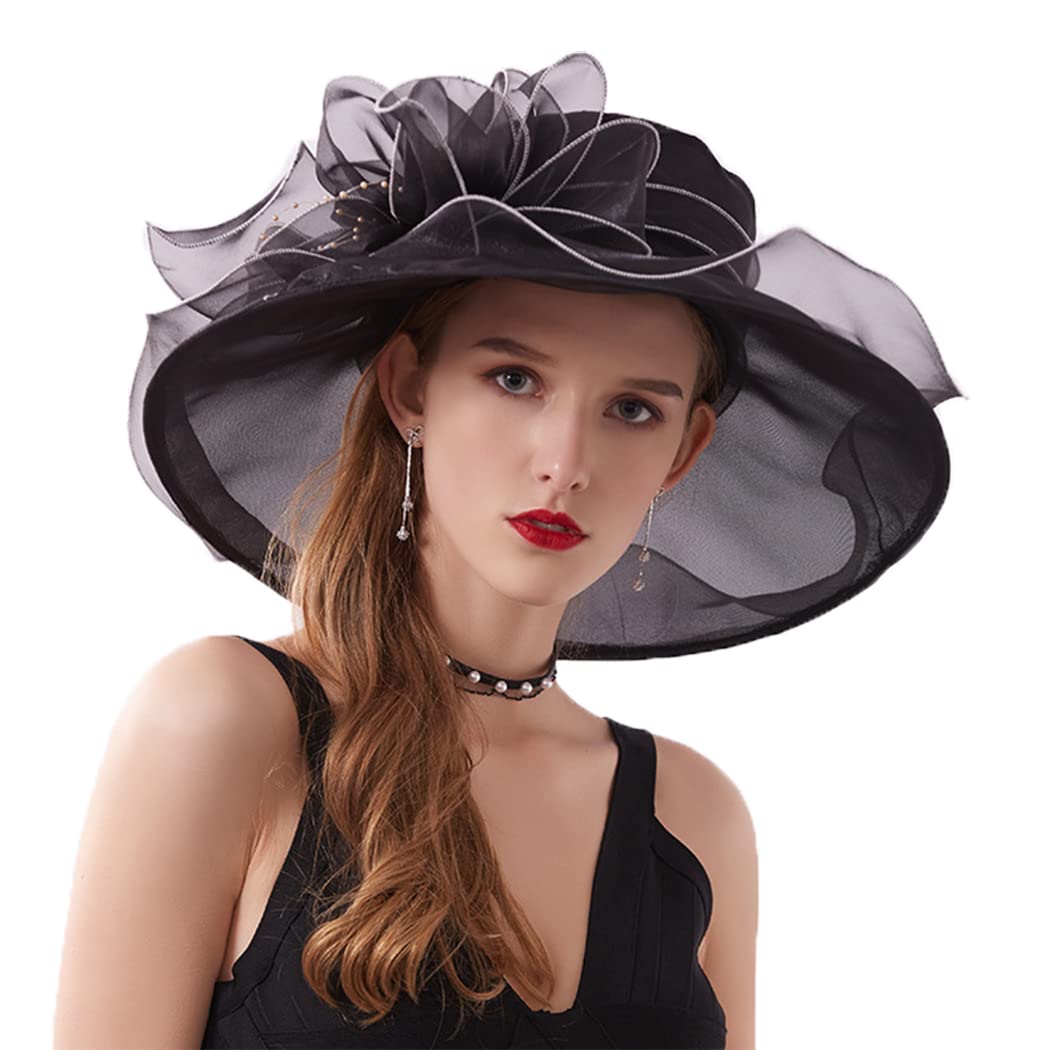 Elegant Women's Organza Wedding Hat - Church, Tea Party & Garden Party Fascinator with Wide Brim for Sun Protection | Perfect for Bridal Showers, Easter Sunday & Formal Events