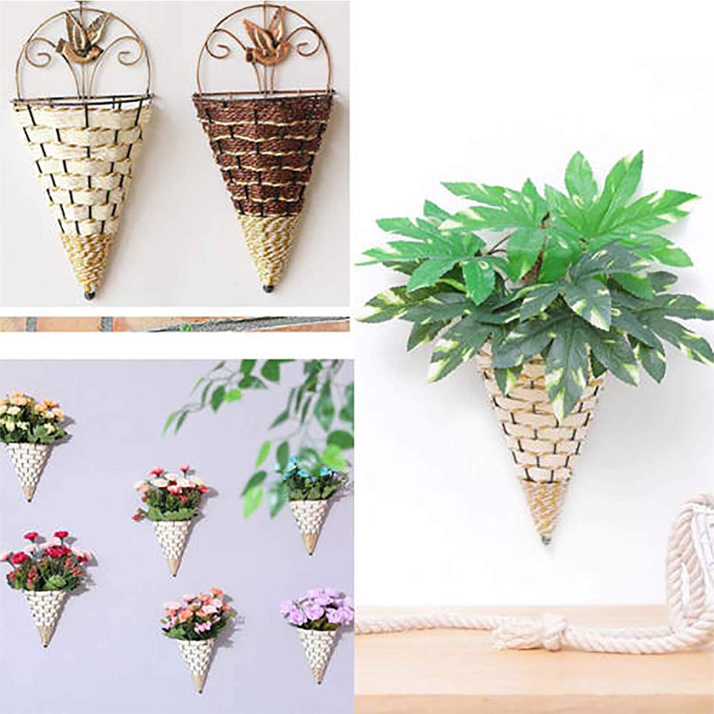 White Wicker Woven Wall-Mounted Flower Pot Holder - Hanging Plant Basket for Home & Garden Decor | Perfect for Indoor Herb Gardens, Balcony Greenery & Patio Decorations