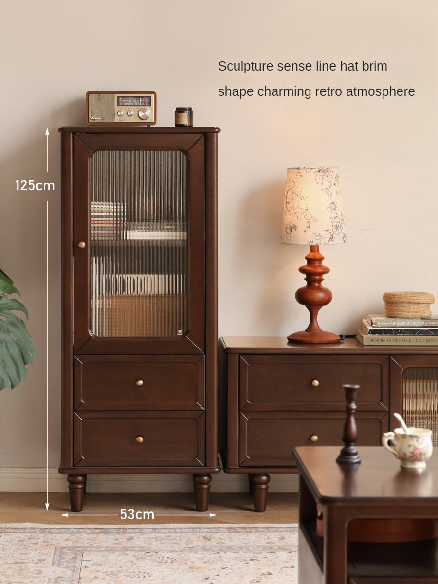 Vintage Poplar Solid Wood Side Cabinet - American Retro Style Nightstand for Bedroom, Living Room & Office Storage