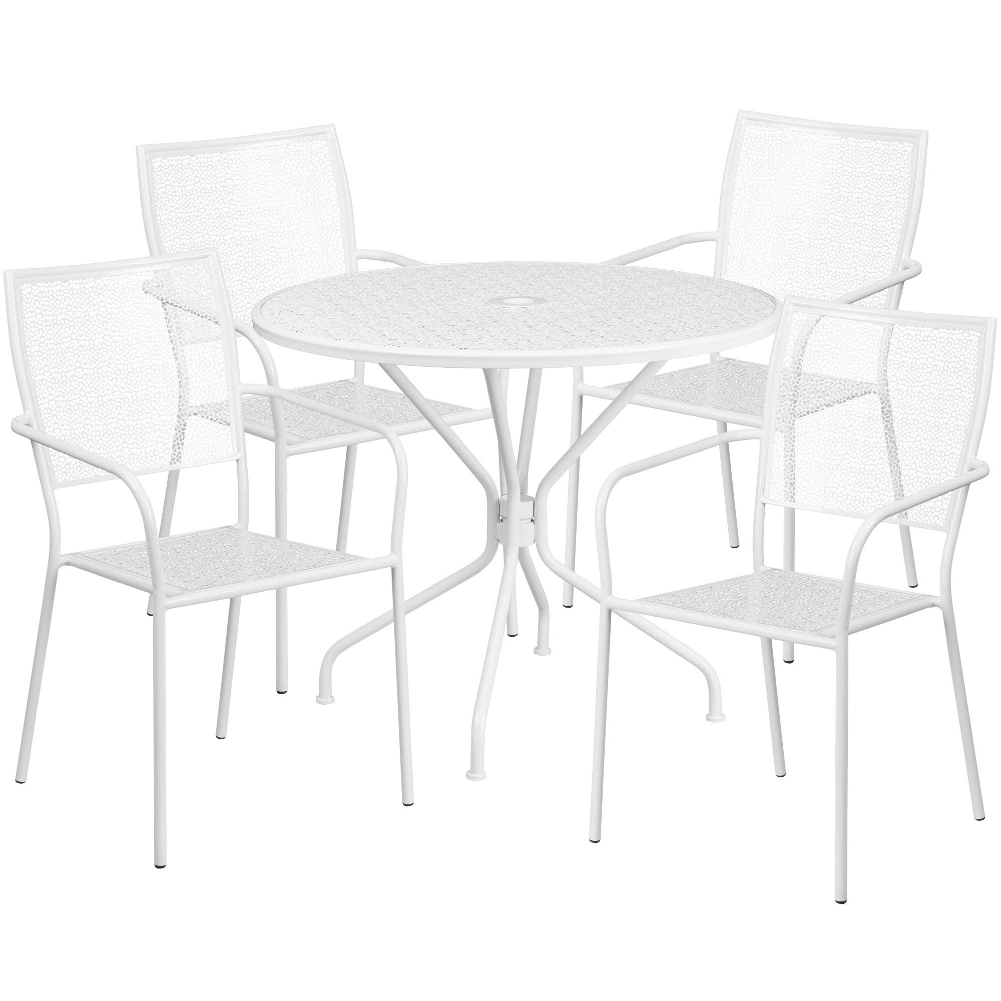 F&F Furniture 5-Piece White Round Steel Patio Dining Set with Square Back Chairs - 35