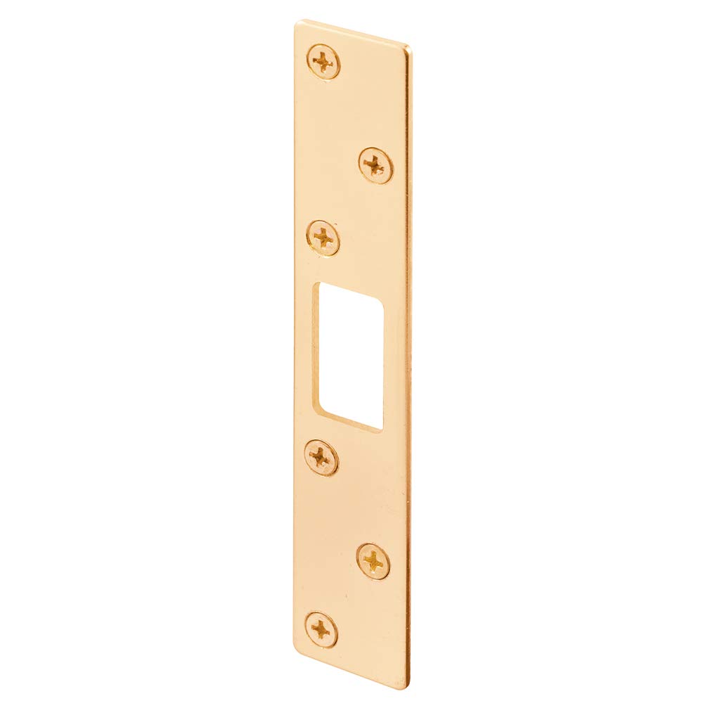 Prime-Line MP9535 Heavy Duty Security Door Deadbolt Strike Plate - 3 Pack, Stamped Steel with Polish Brass Finish for Enhanced Home Security - Ideal for Front Doors, Back Doors, and Apartment Entryways