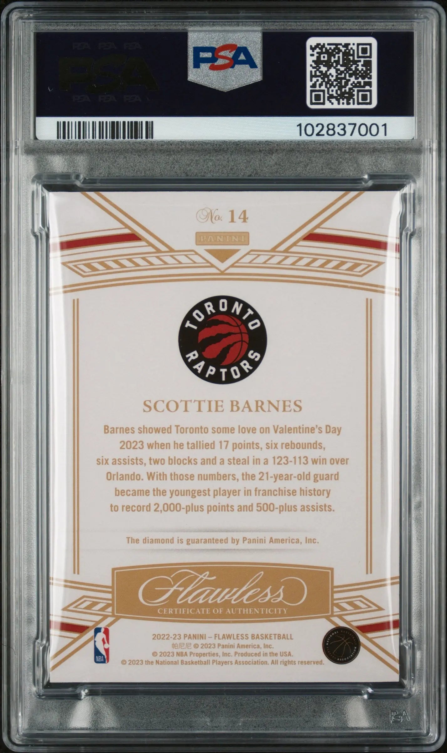 2022 Panini Flawless Basketball Scottie Barnes Emerald Relic PSA 9 /5 - Rare NBA Trading Card for Collectors & Investors - Perfect for Sports Memorabilia Displays & Auctions