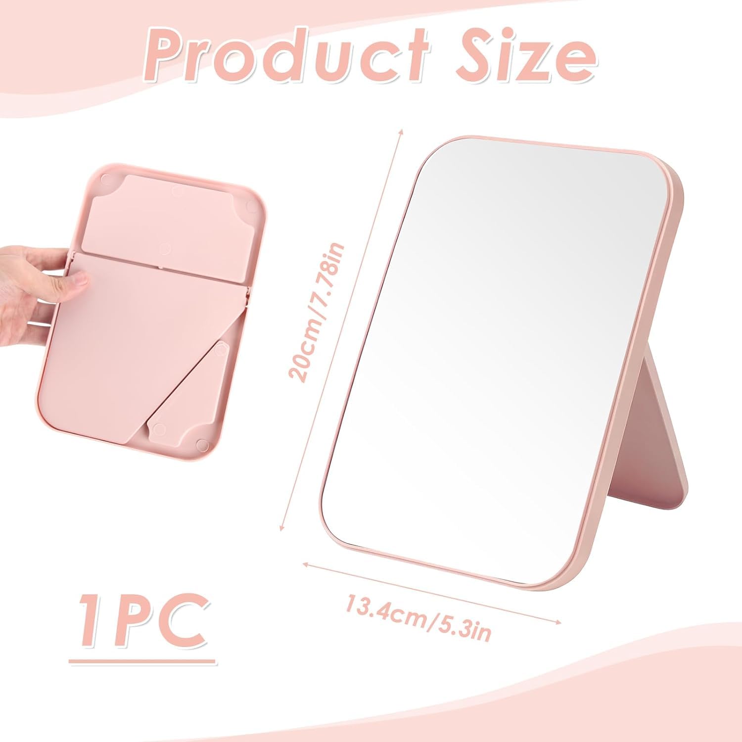 YANCI® Portable Plastic Mirror for Camping & Travel - Compact Makeup Mirror for Skincare, Shaving, Brushing Teeth, Flossing, Hairstyling & Contact Lenses - Perfect for Home, School, Office & Outdoor Use (Pink)
