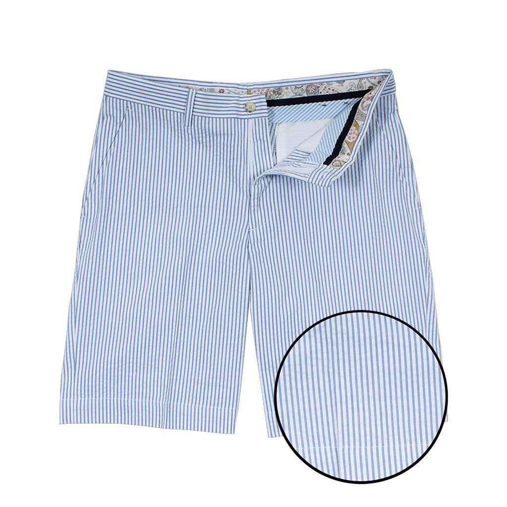 Country Club Prep Blue Seersucker Shorts for Men - Classic Casual Summer Shorts with Comfort Fit - Perfect for Golf, Beach, and Outdoor Activities