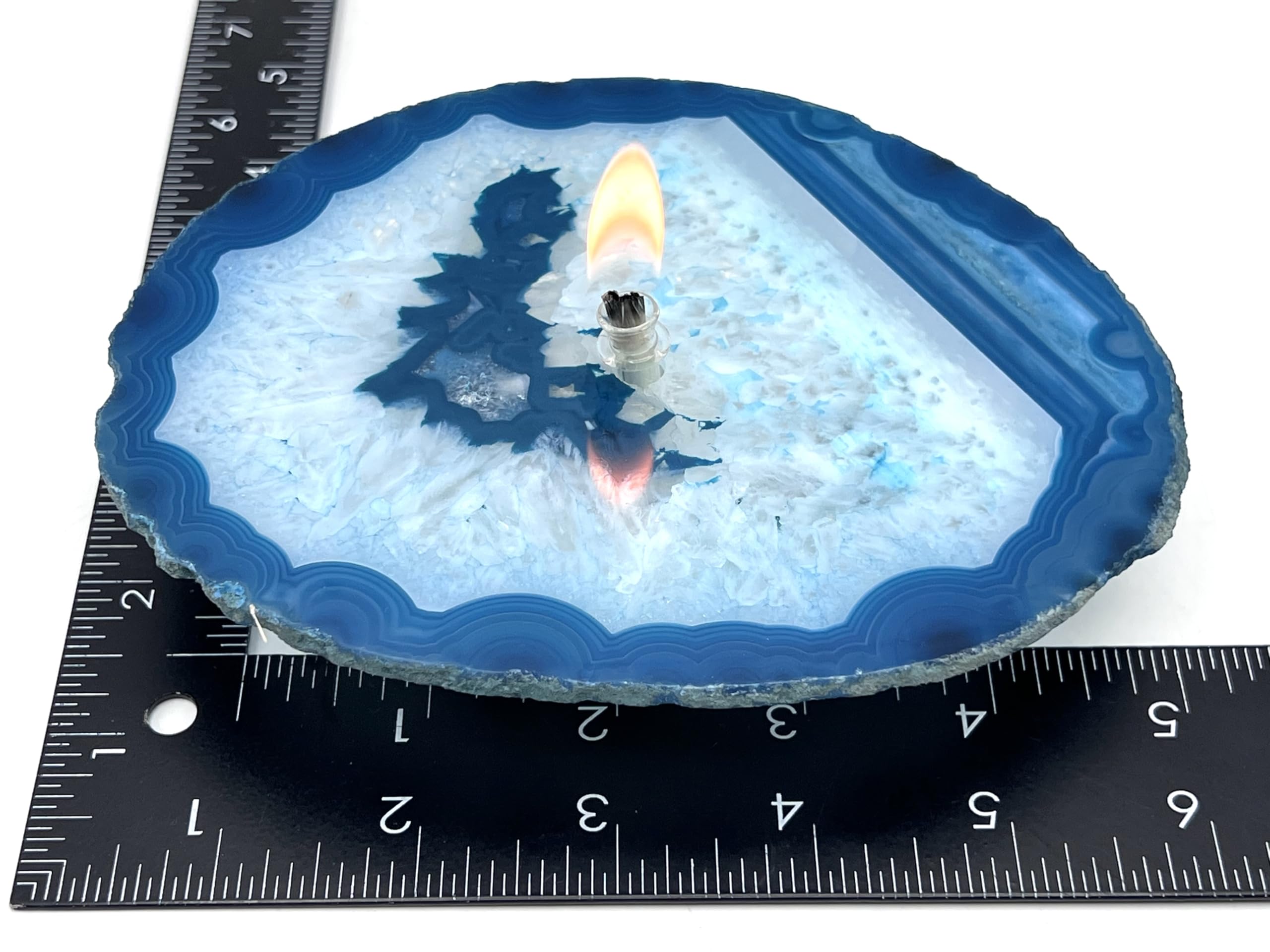 Handmade Teal Agate Rock Oil Candle - 4.5x5.5 Inch Natural Stone Lamp for Home Decor, Meditation & Spa Relaxation | Found In The Ground Candles #4408
