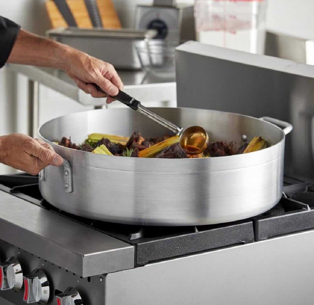Soro Essentials 28 Quart Aluminum Brazier Pot with Riveted Handles - 4mm Thickness Medium Weight Cookware for Roasting, Sautéing, Searing & Frying - Perfect for Home Kitchen & Restaurant Use (Outdoor Cooking, Camping, BBQ)