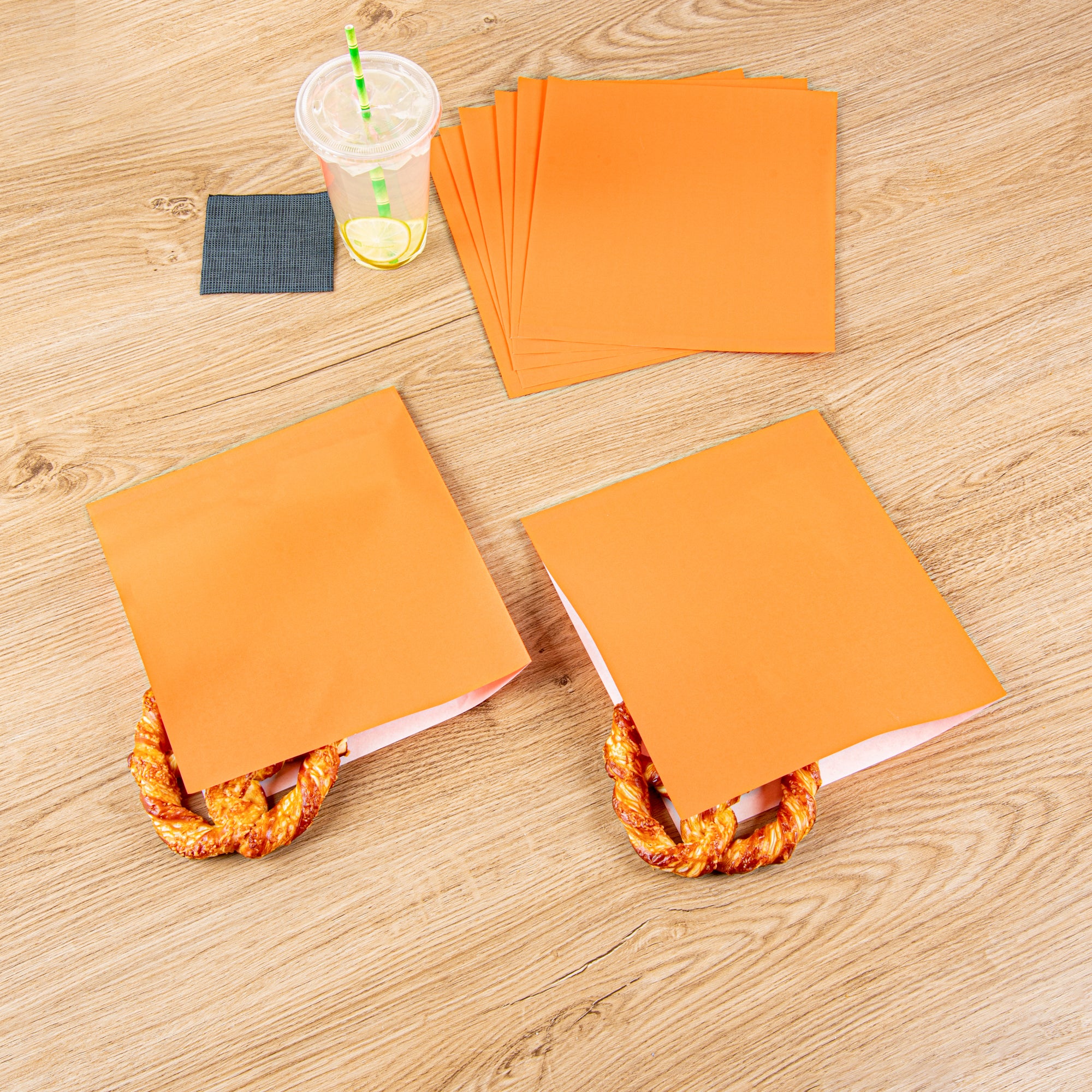 Tangerine Orange Greaseproof Paper Bags - Large Double Open Design (10 x 9 Inches) - Pack of 100 - Perfect for Bakery, Takeout & Food Storage