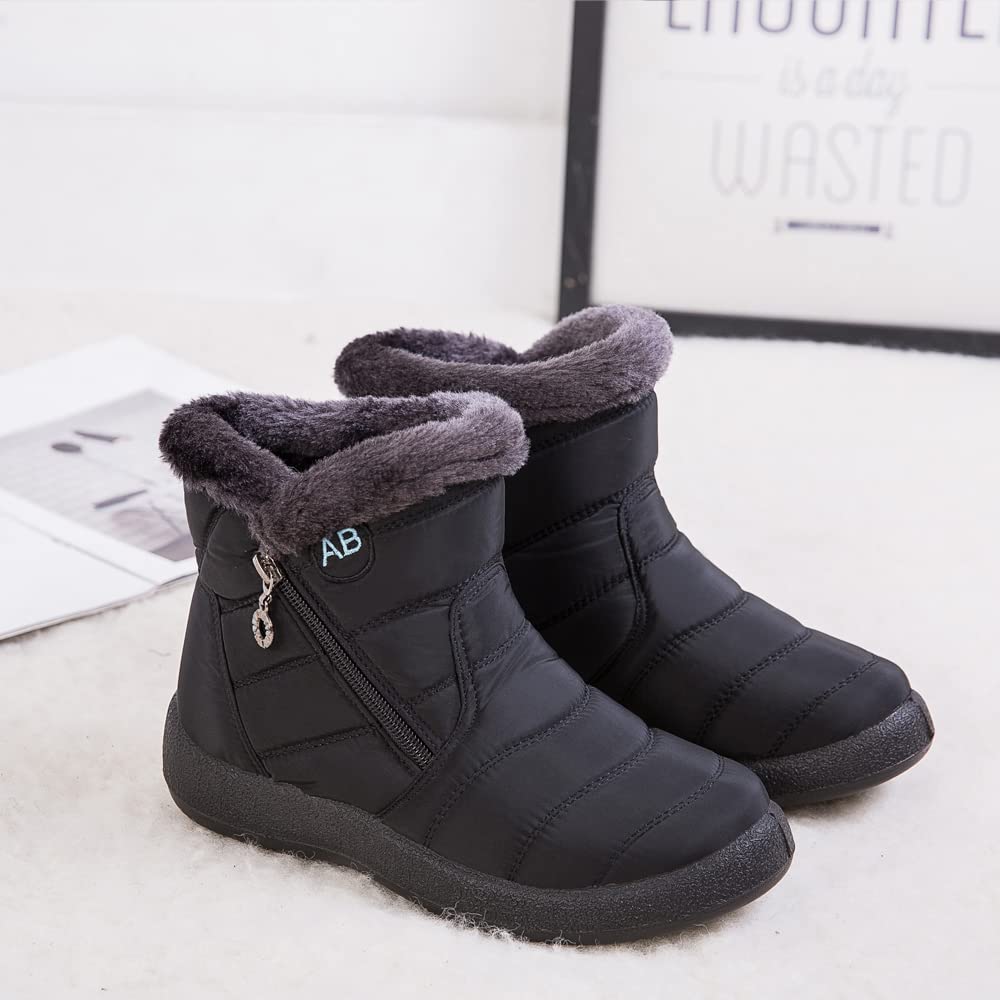 Women's Winter Snow Boots - Fur Lined Waterproof Ankle Booties with Slip-On Design for Outdoor Activities | Warm & Cozy Footwear for Snowy Weather, Hiking, and Casual Winter Wear
