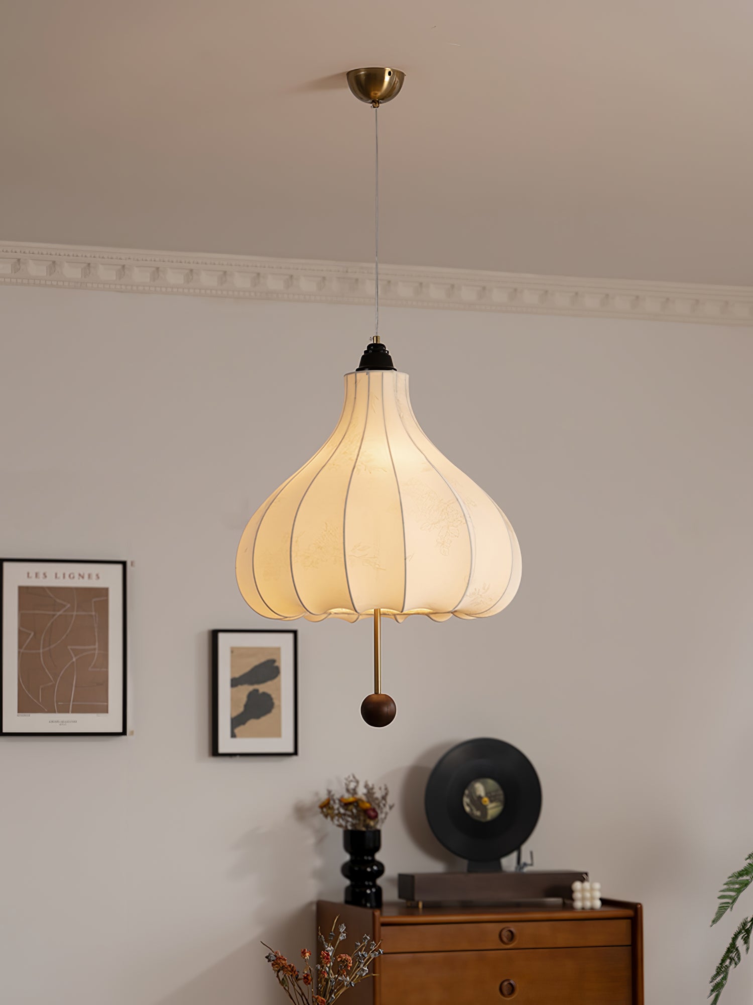 Handmade Chestnut Fabric Pendant Light - Modern Boho Hanging Lamp for Living Room, Bedroom, or Dining Room Decor