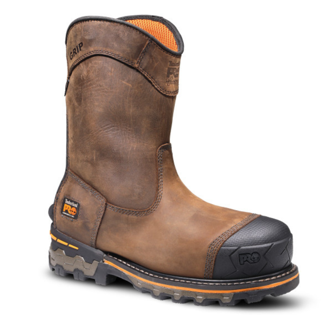 Timberland PRO Boondock Men's Waterproof Composite Toe Pull-On Work Boots - Slip Resistant Safety Wellington Boots for Construction & Outdoor Work (Brown, TB0A4499214)