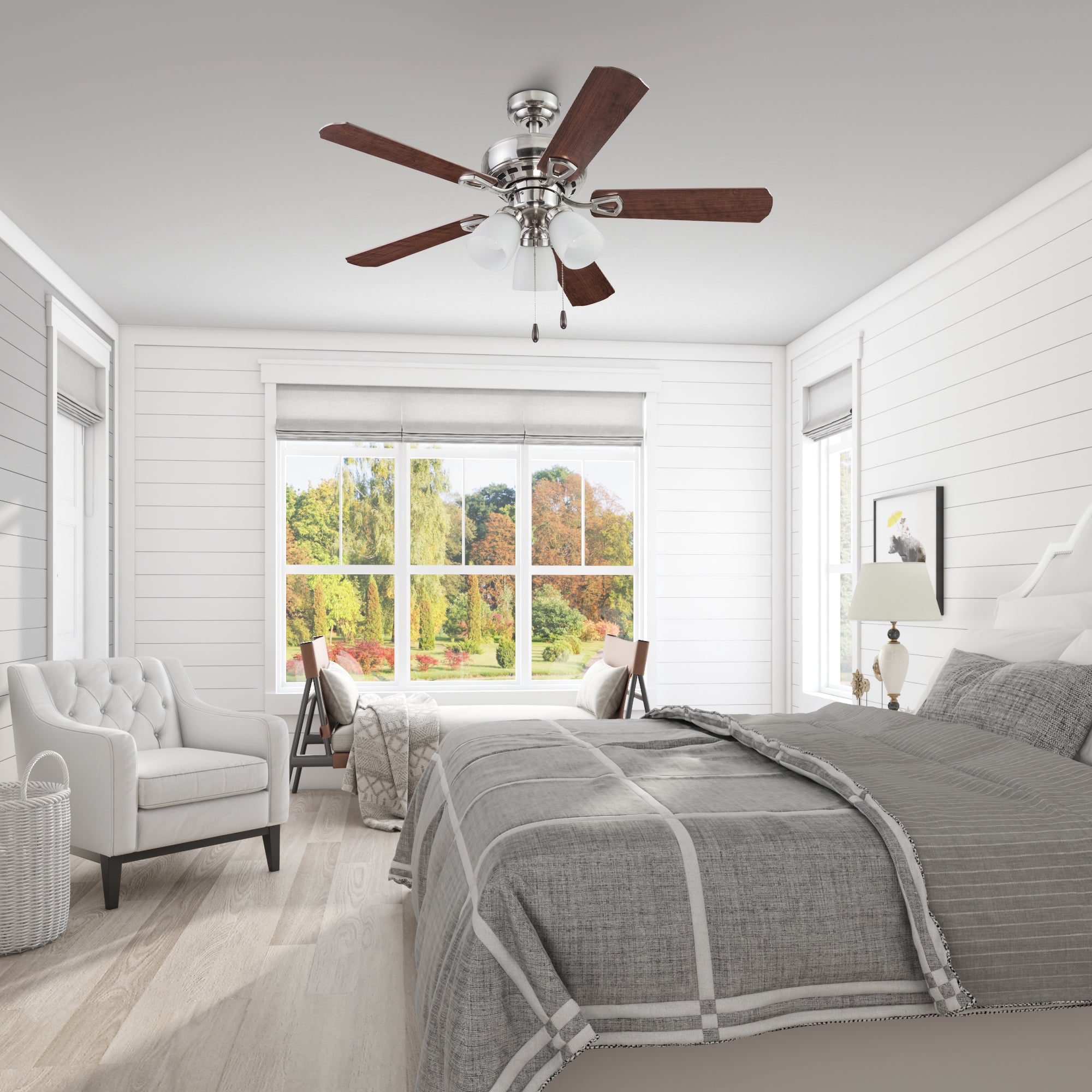 44 Inch Miller Park Brushed Nickel Ceiling Fan with Pull Chain - Perfect for Living Room, Bedroom, and Outdoor Patio Cooling
