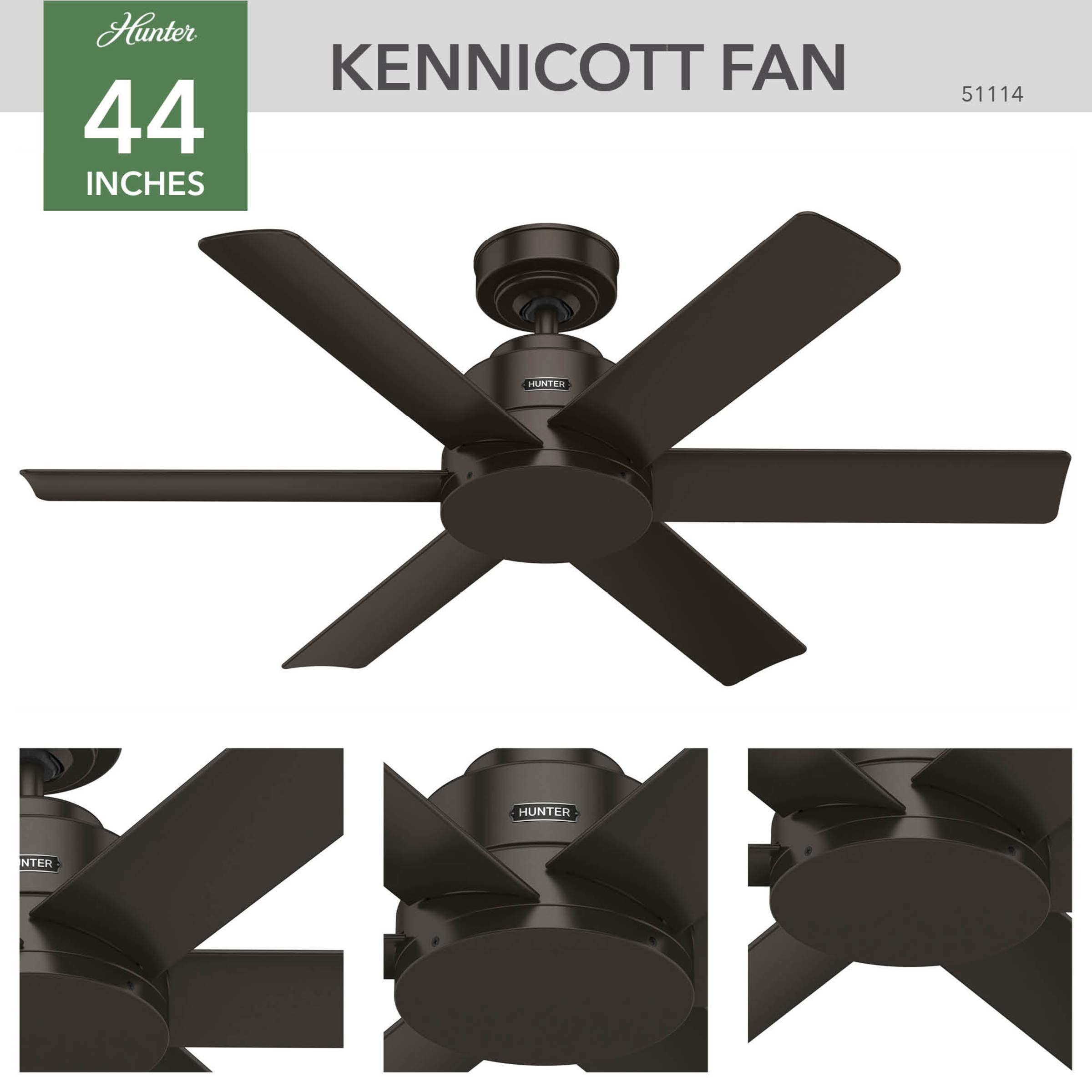 Hunter Fan Company 51114 - 44 Inch Kennicott Premier Bronze Indoor/Outdoor Ceiling Fan with Wall Control - Perfect for Patio, Porch, and Living Room Cooling