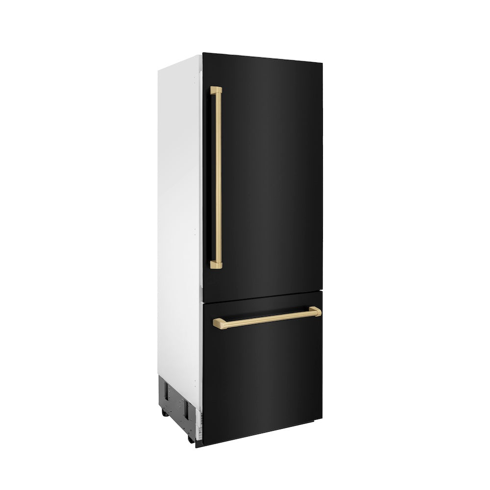 ZLINE Autograph Edition 30-Inch Built-In Bottom Freezer Refrigerator - 16.1 cu. ft. Capacity, Black Stainless Steel with Champagne Bronze Accents, Water Dispenser & Ice Maker - Perfect for Modern Kitchens and Open-Concept Living Spaces (RBIVZ BS 30 CB)