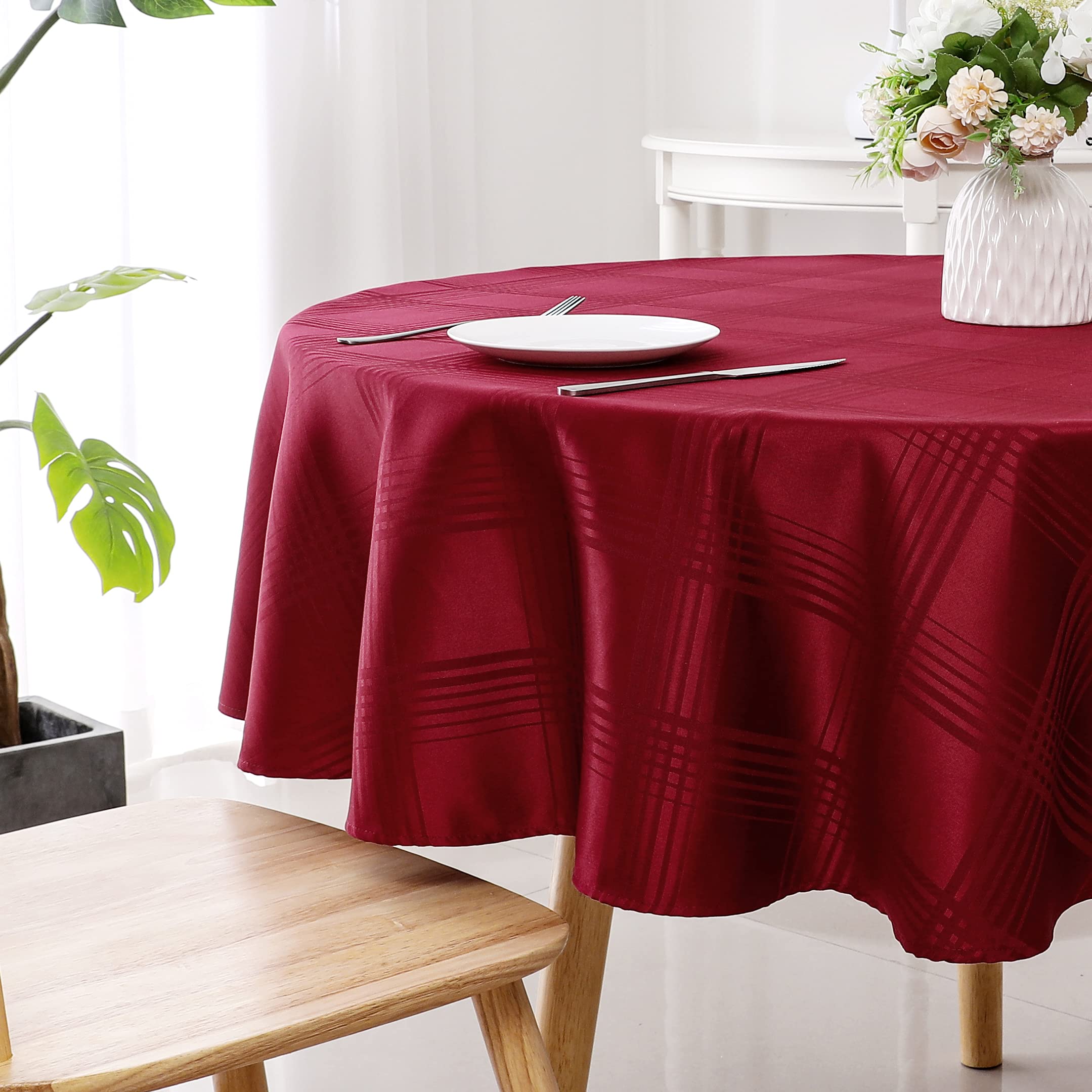 60 Inch Round Washable Polyester Tablecloth - Red Plaid Checkered Table Cover for Kitchen & Dining Room | Reusable, Fits Round Tables | Perfect for Parties, Holidays & Everyday Dining