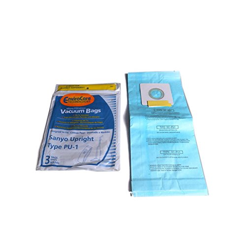 SANYO PU-1 Upright Vacuum Cleaner Bags - 99.7% Microfiltration - 3 Pack (Model #160) - Perfect for Pet Hair, Allergies & Deep Cleaning