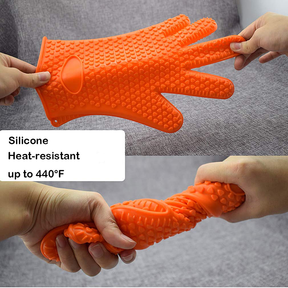 Heat Resistant BBQ Gloves - 2 Pairs Silicone Oven Mitts for Grilling, Cooking & Baking - Non-Slip Grip Pot Holders (Green) - Perfect for Outdoor BBQ, Camping & Kitchen Use
