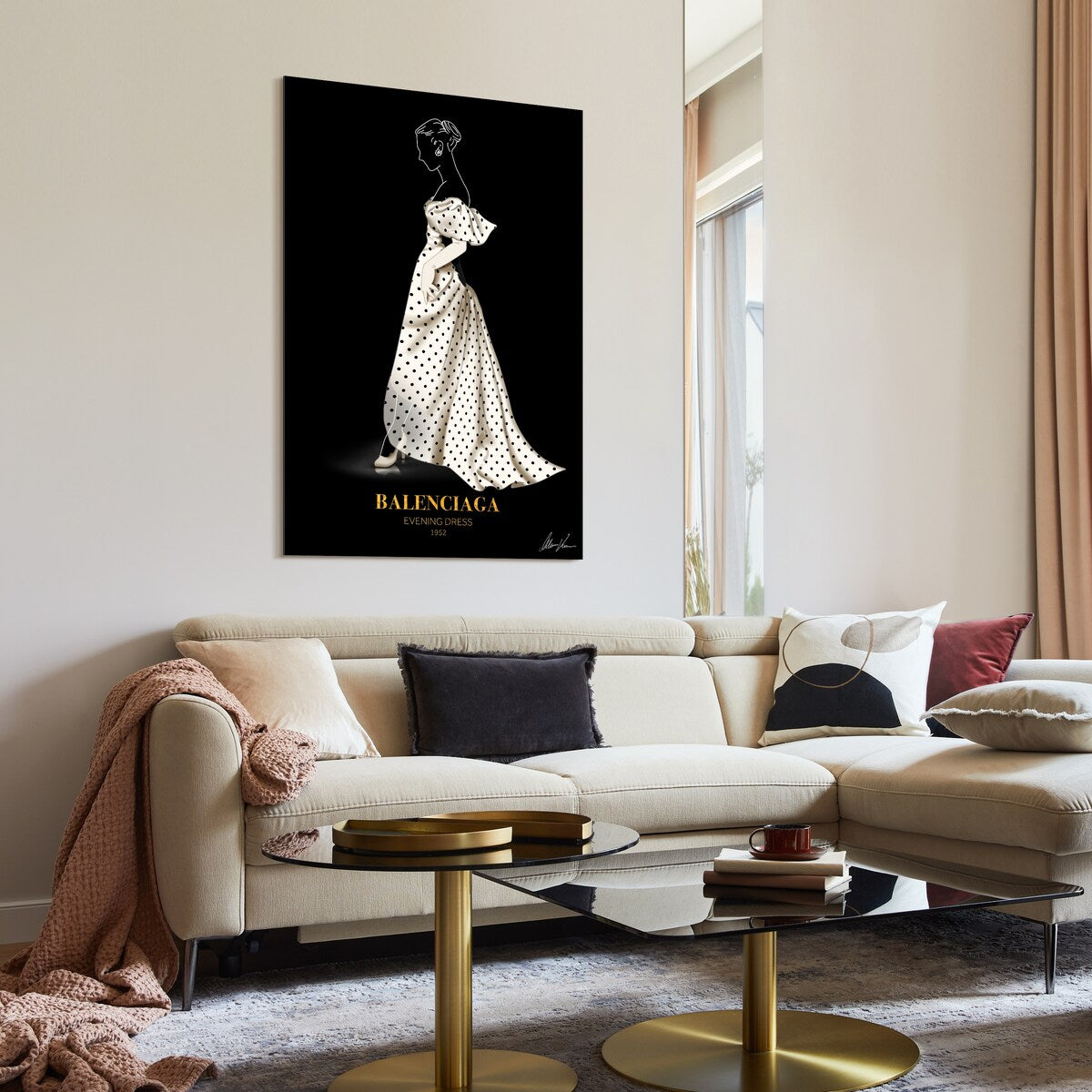 B Fashion White Frameless Free Floating Reverse Printed Tempered Glass Wall Art - Modern Home Decor for Living Room, Bedroom & Office