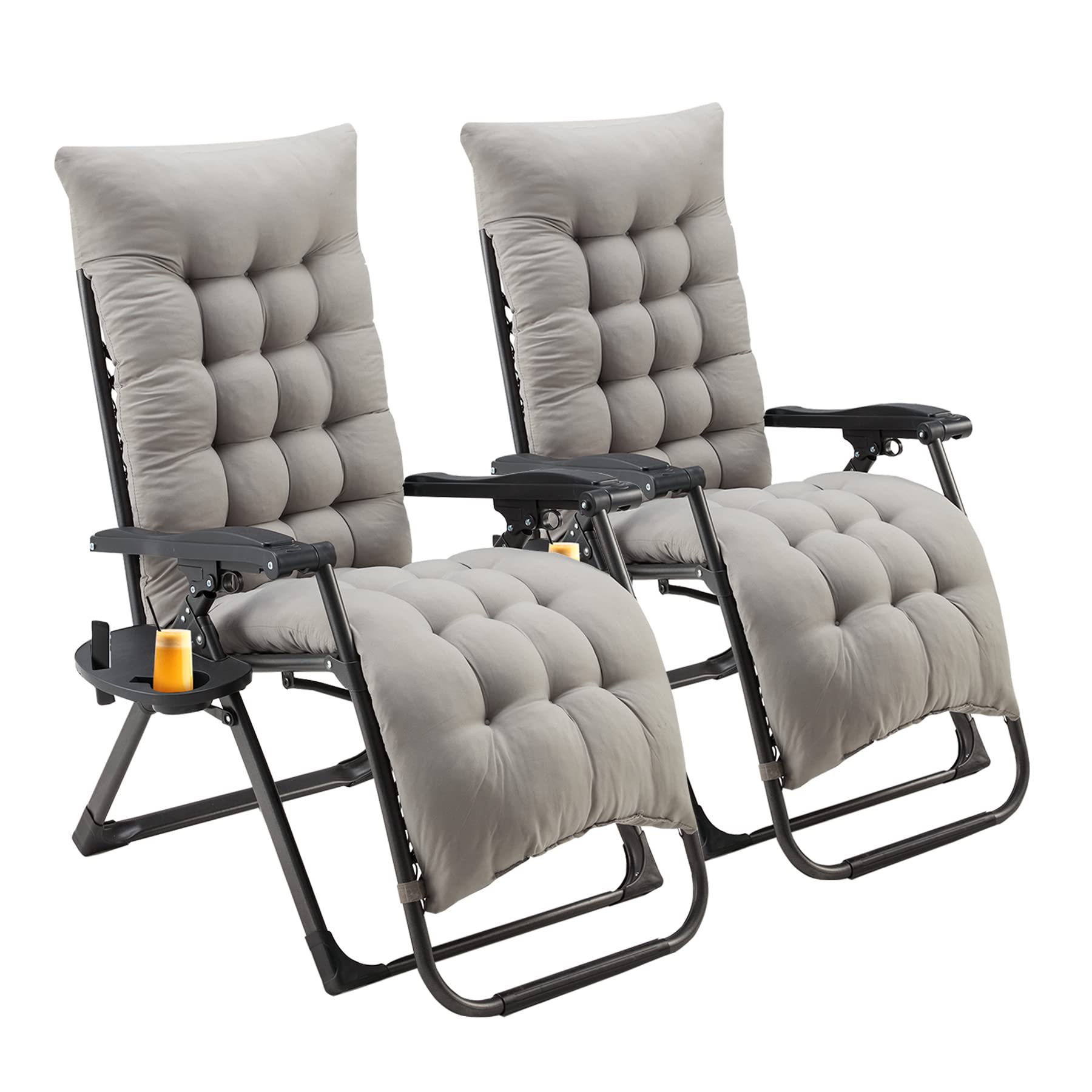 GYUTEI Zero Gravity Reclining Lounge Chair 2-Pack - Adjustable Outdoor Patio Chair with Removable Cushion & Cup Holder - Supports 440lbs - Perfect for Backyard, Poolside & Camping (Gray)