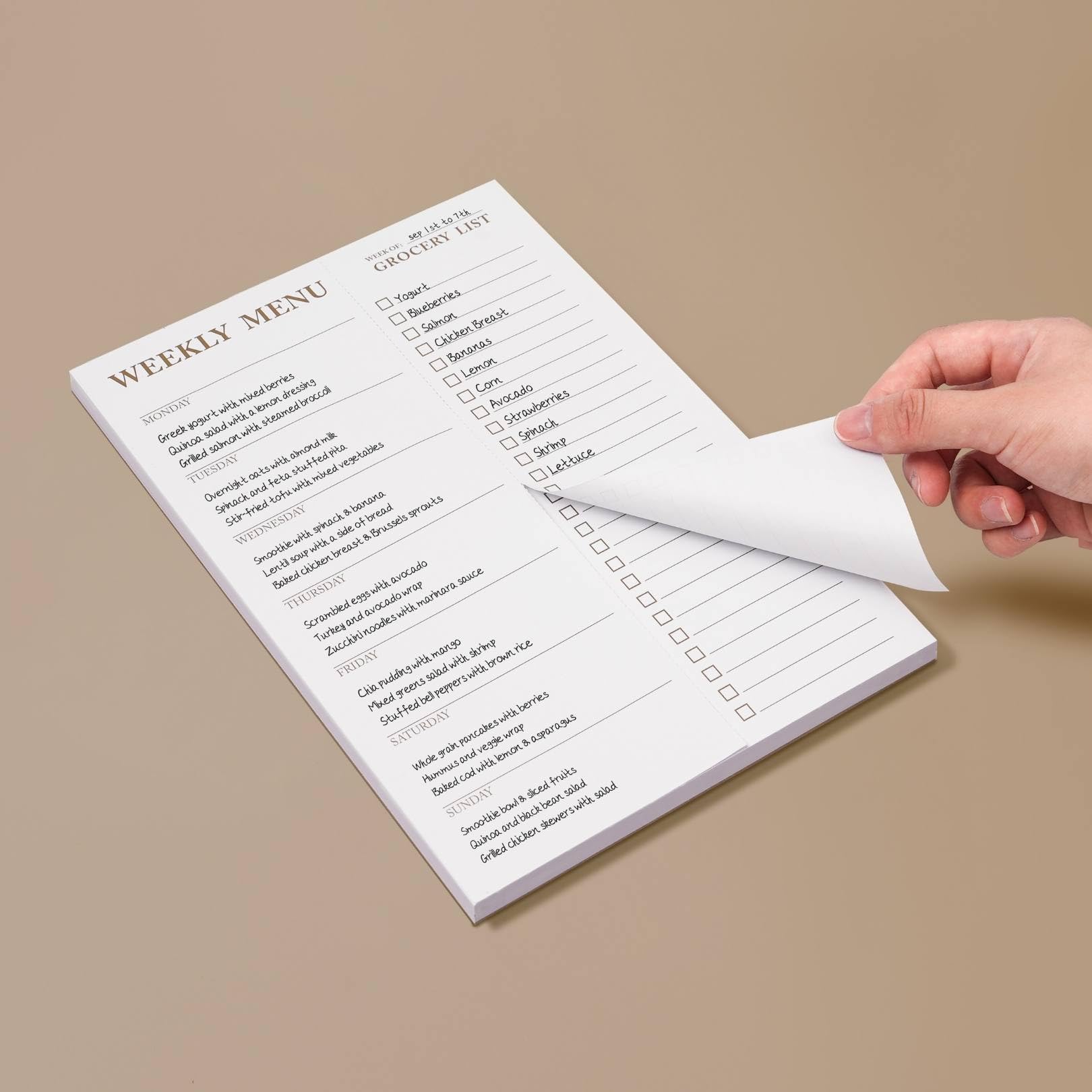 Magnetic Weekly Meal Planner Notepad & Grocery Shopping List for Fridge - 52 Tear-Off Sheets, 7x10 Inch - White & Gold Metallic Dinner Planner for Kitchen Organization - Perfect for Meal Prepping, Family Planning & Grocery Shopping
