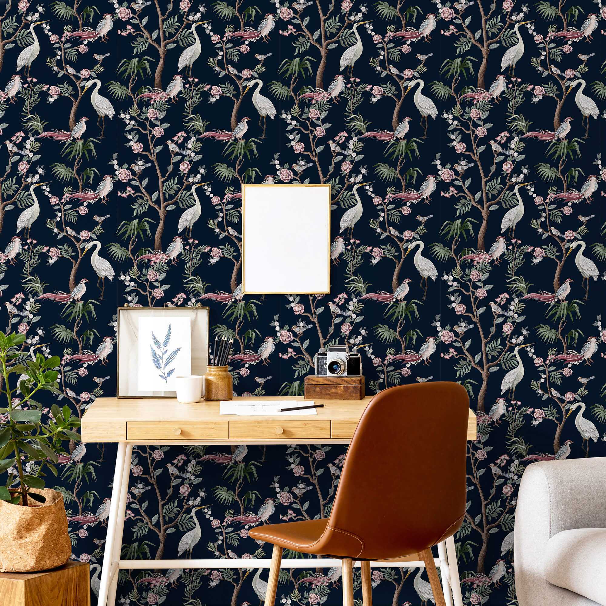 Blue and White Birds Peel and Stick Removable Wallpaper - Self-Adhesive Decorative Wall Mural for Bedroom, Nursery, Living Room, Office - Easy to Install & Remove - Pattern 7002
