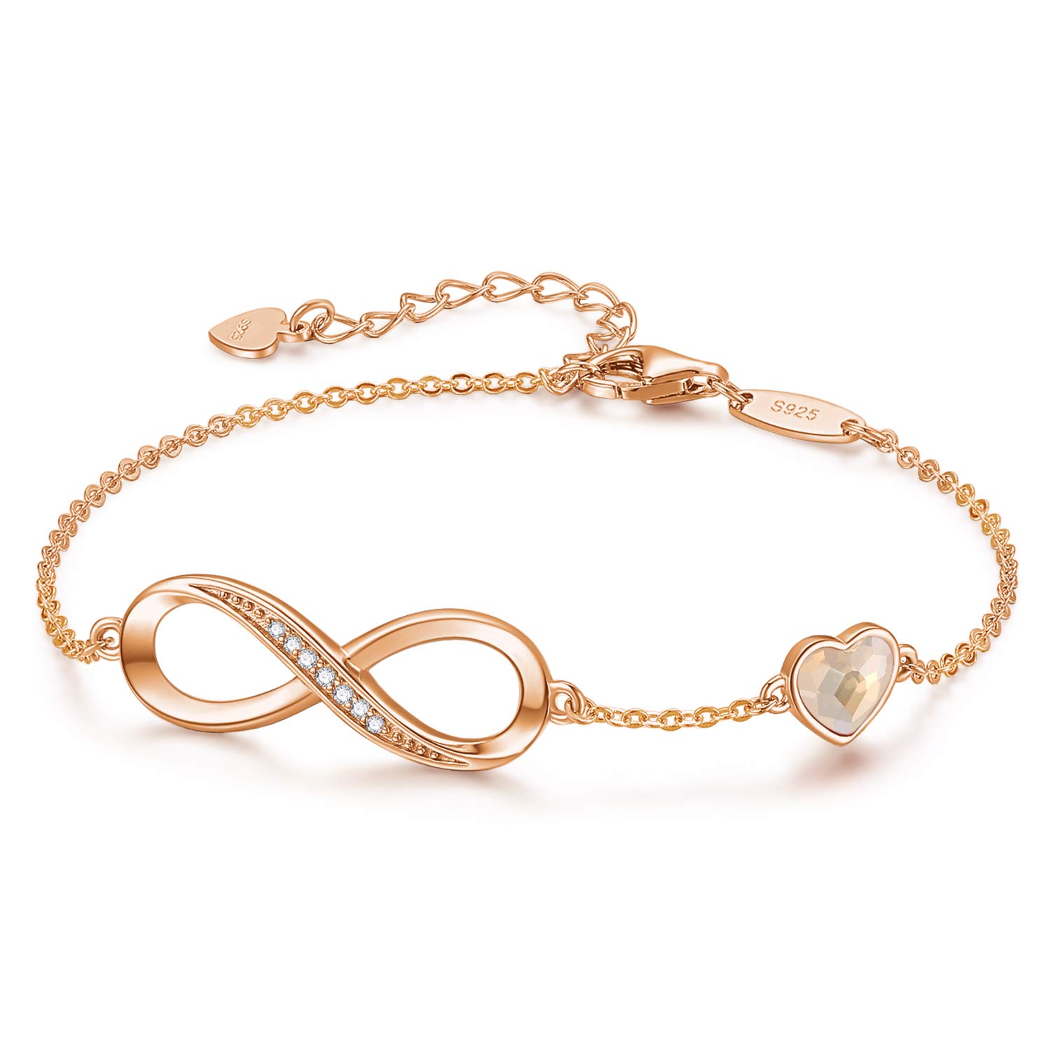Infinity Heart Charm Bracelet for Women - 925 Sterling Silver & Stainless Steel Adjustable Jewelry - Perfect Gift for Anniversary, Mother's Day, Birthday - Romantic Present for Wife, Mom, Girlfriend - Ideal for Date Nights, Special Occasions & Everyday Wear