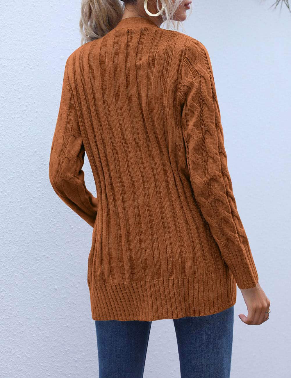 MEROKEETY Women's 2025 Fall Long Sleeve Cable Knit Cardigan Sweater - Open Front Button Loose Fit Outerwear for Casual Wear, Office & Coffee Dates