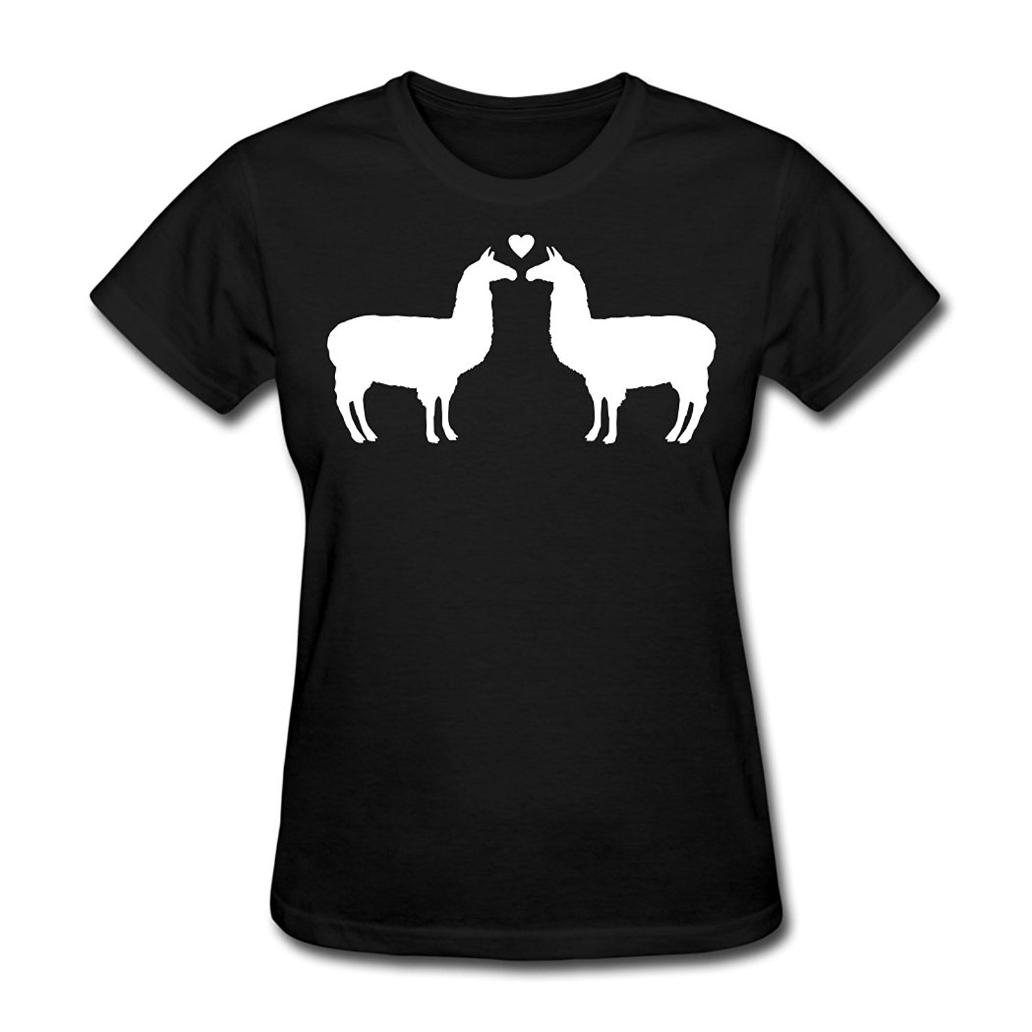 Zomsun Women's Black Llama Heart Graphic Tee - Soft Cotton Casual T-Shirt for Everyday Wear, Date Nights & Weekend Outfits
