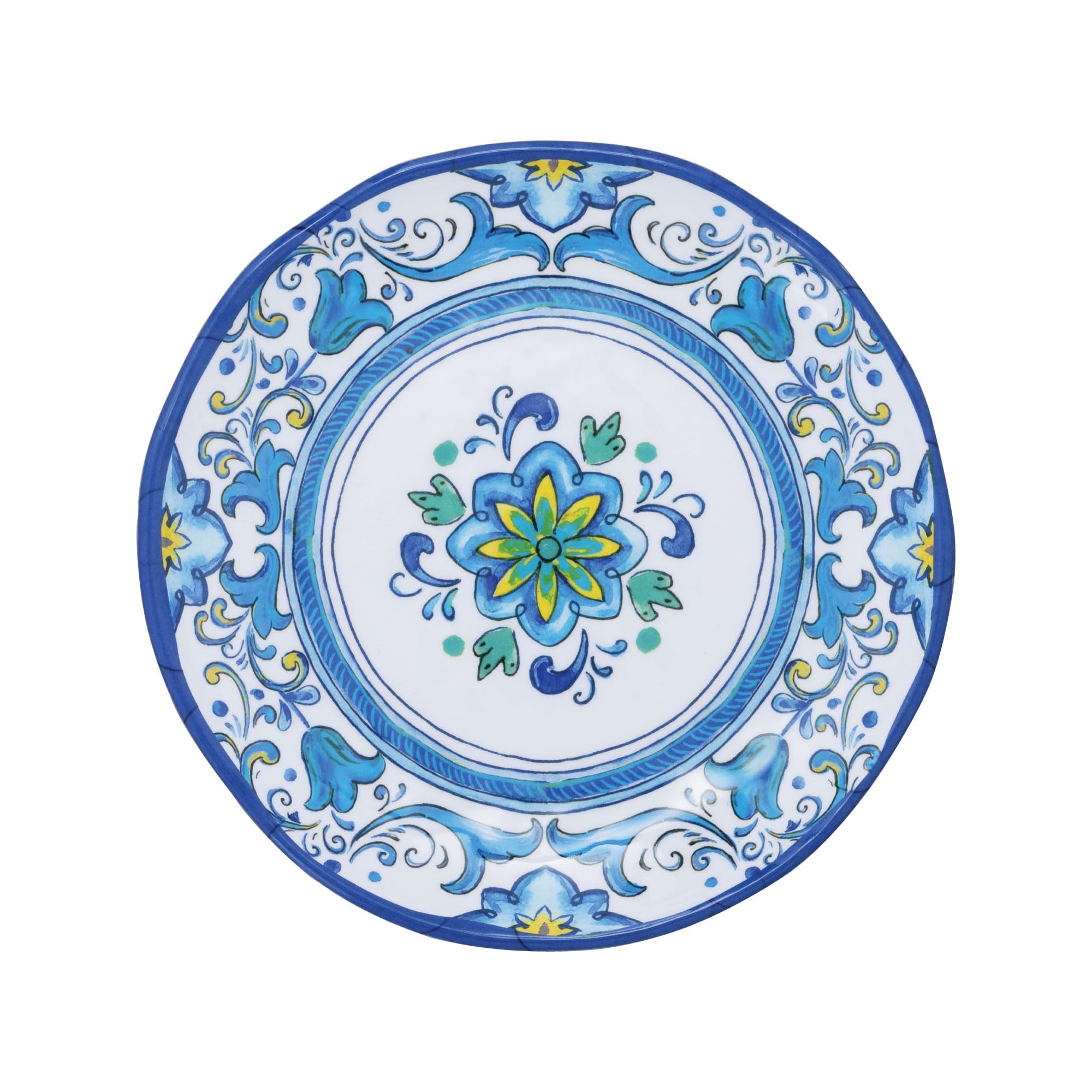UPware Blue Floral Melamine Round Dessert Plates - 6 Inch Small Serving Plates for Appetizers, Snacks & Side Dishes - Set of 4 - Perfect for Parties, Picnics & Outdoor Dining