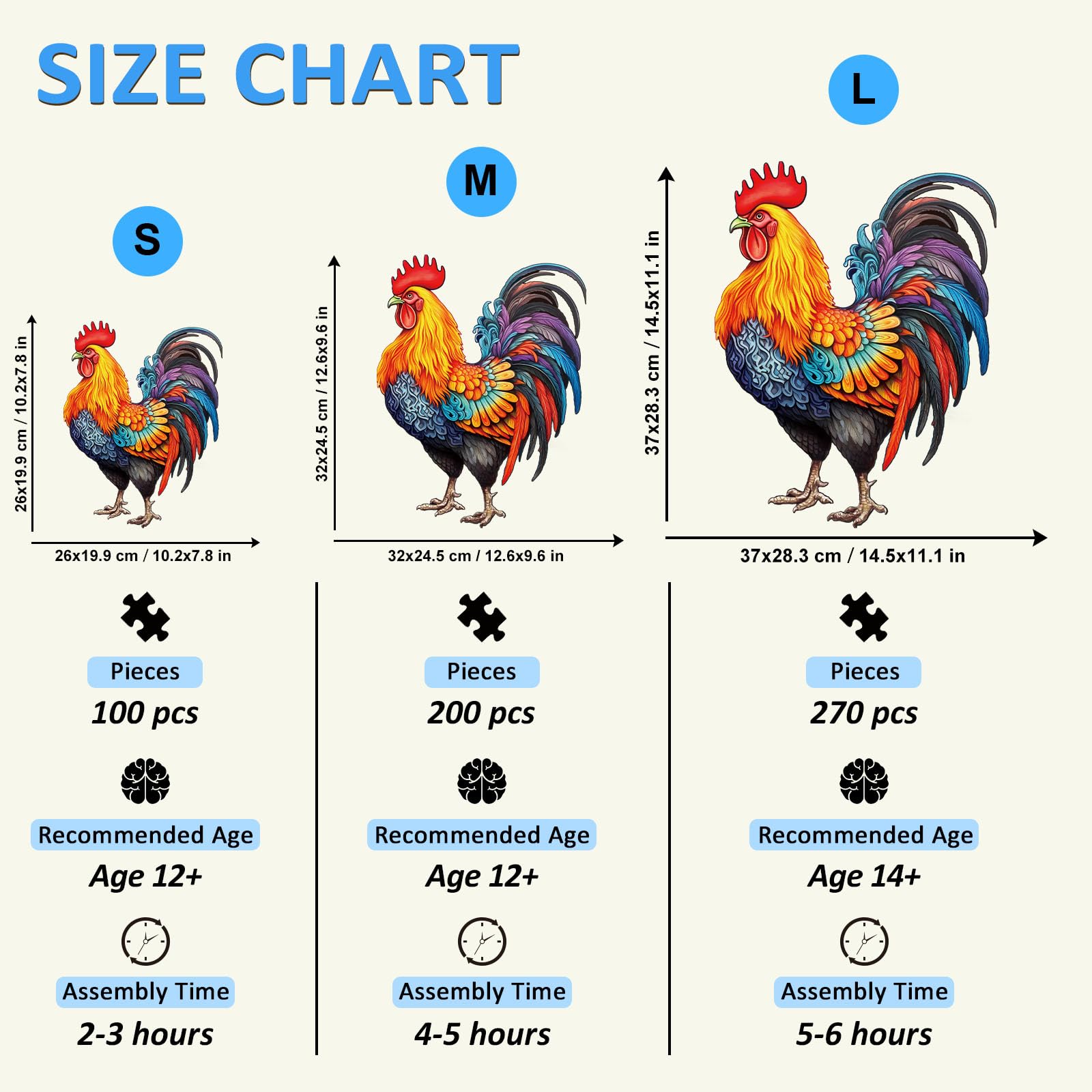 Premium 100-Piece Wooden Rooster Puzzle for Adults - Challenging & Unique Jigsaw Puzzle Gift for Women & Men (10.2 x 7.8 Inches) - Perfect for Relaxation, Stress Relief & Home Decor