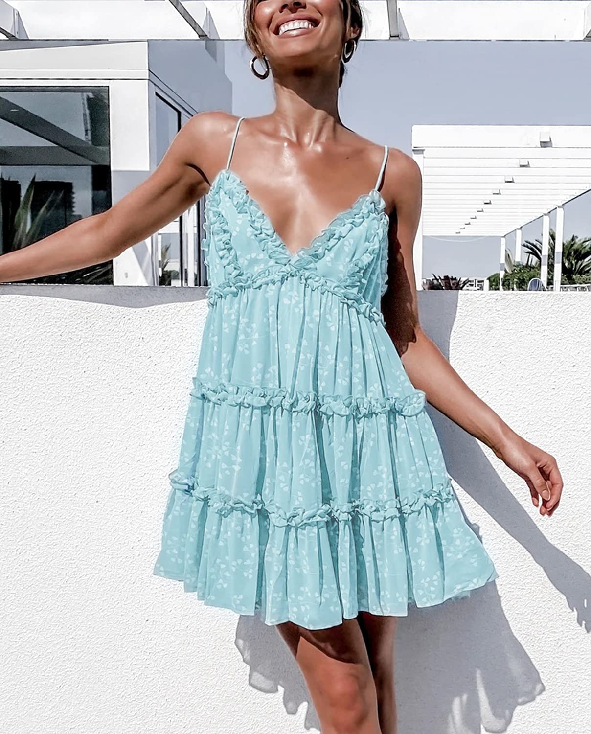 Women's Floral Summer Midi Dress - Spaghetti Strap V-Neck A-Line Swing Sundress for Beach, Vacation & Casual Outings | Perfect for Pool Parties, Date Nights and Summer Getaways