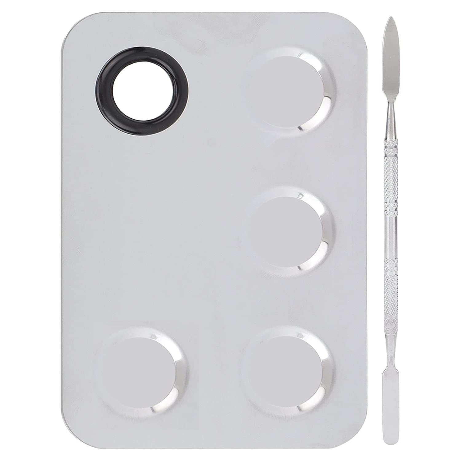 Elecsera 5-Hole Stainless Steel Makeup Palette - Professional Nail Art Polish Mixing Plate for Cosmetics & Manicure - Perfect for Salon, Home Use & Travel Beauty Kit