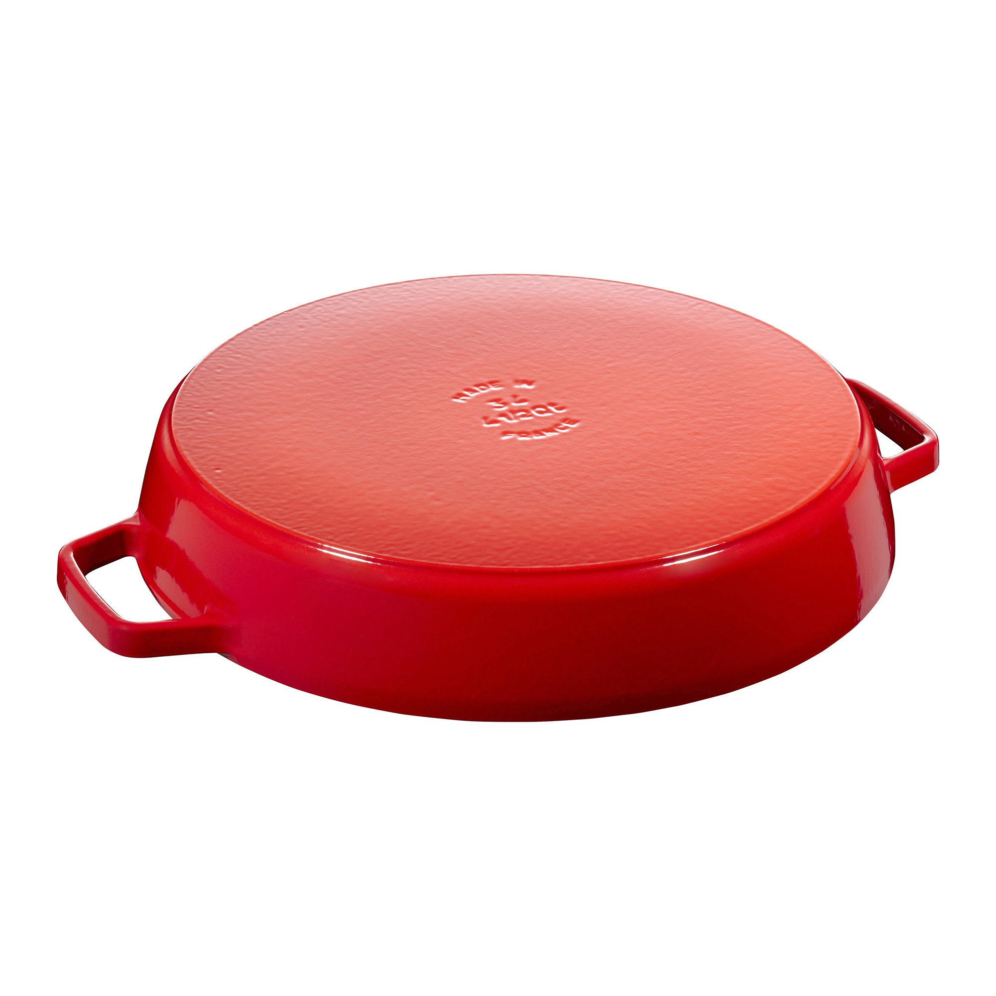 Staub 13-Inch Cast Iron Double Handle Fry Pan - Cherry Red, Made in France | Premium French Cookware for Searing, Braising & Oven Use