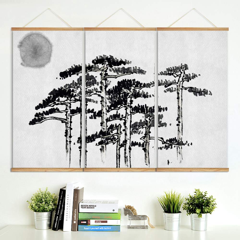 Idea4Wall 3-Panel Magnetic Wooden Framed Wall Art - Ink & Zen Style Home Decor Poster Print (18