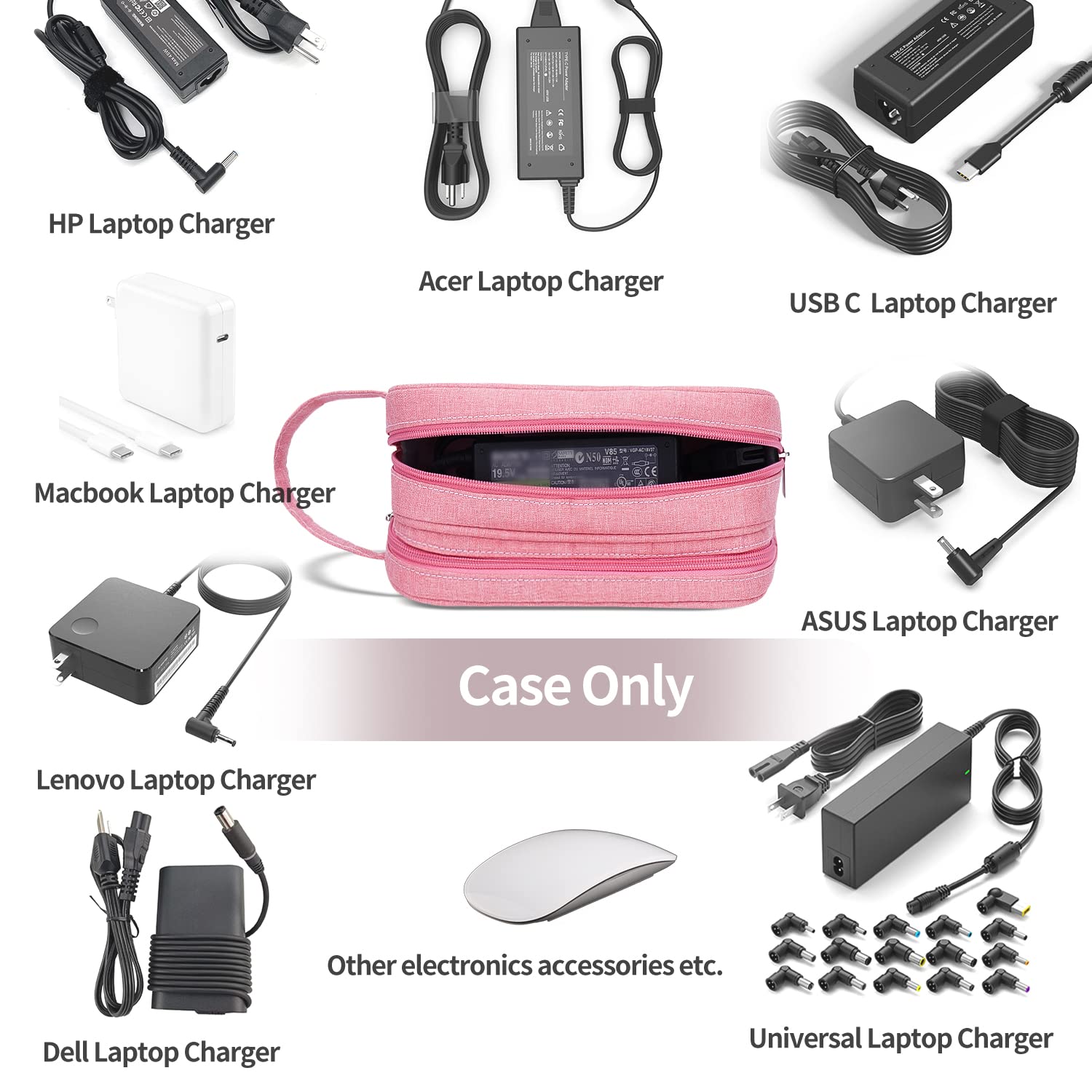 HESTECH Waterproof Double Layer Electronics Organizer Bag - Portable Travel Charger Case for Cables, Mouse, Earbuds, USB Drives (Salmon, Medium) - Perfect for Office, Travel & Home Organization