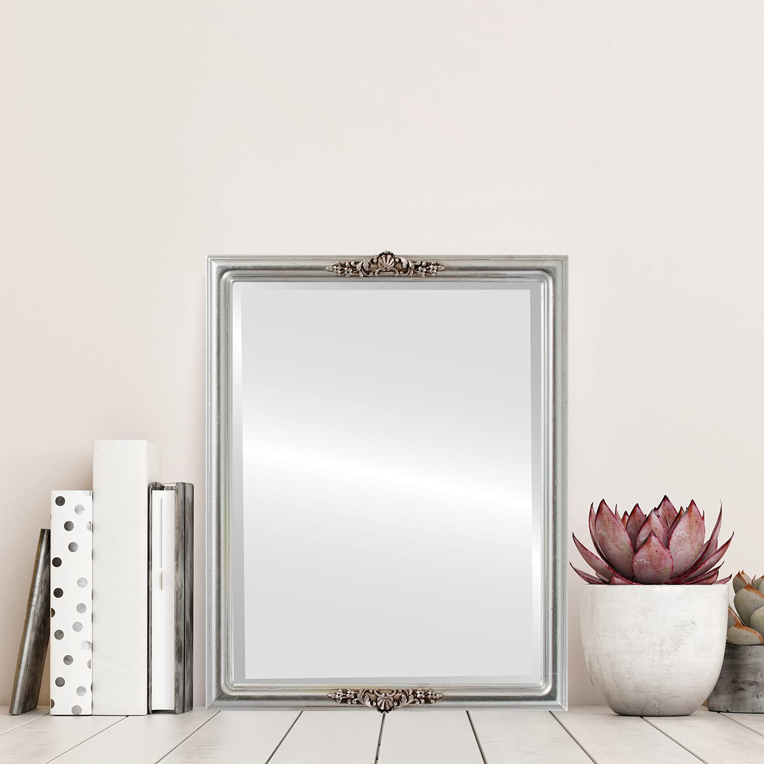 OVALCREST Rectangle Beveled Wall Mirror - Silver Leaf with Brown Antique Finish - 22x26 Inches - Elegant Home Decor for Living Room, Bedroom & Entryway