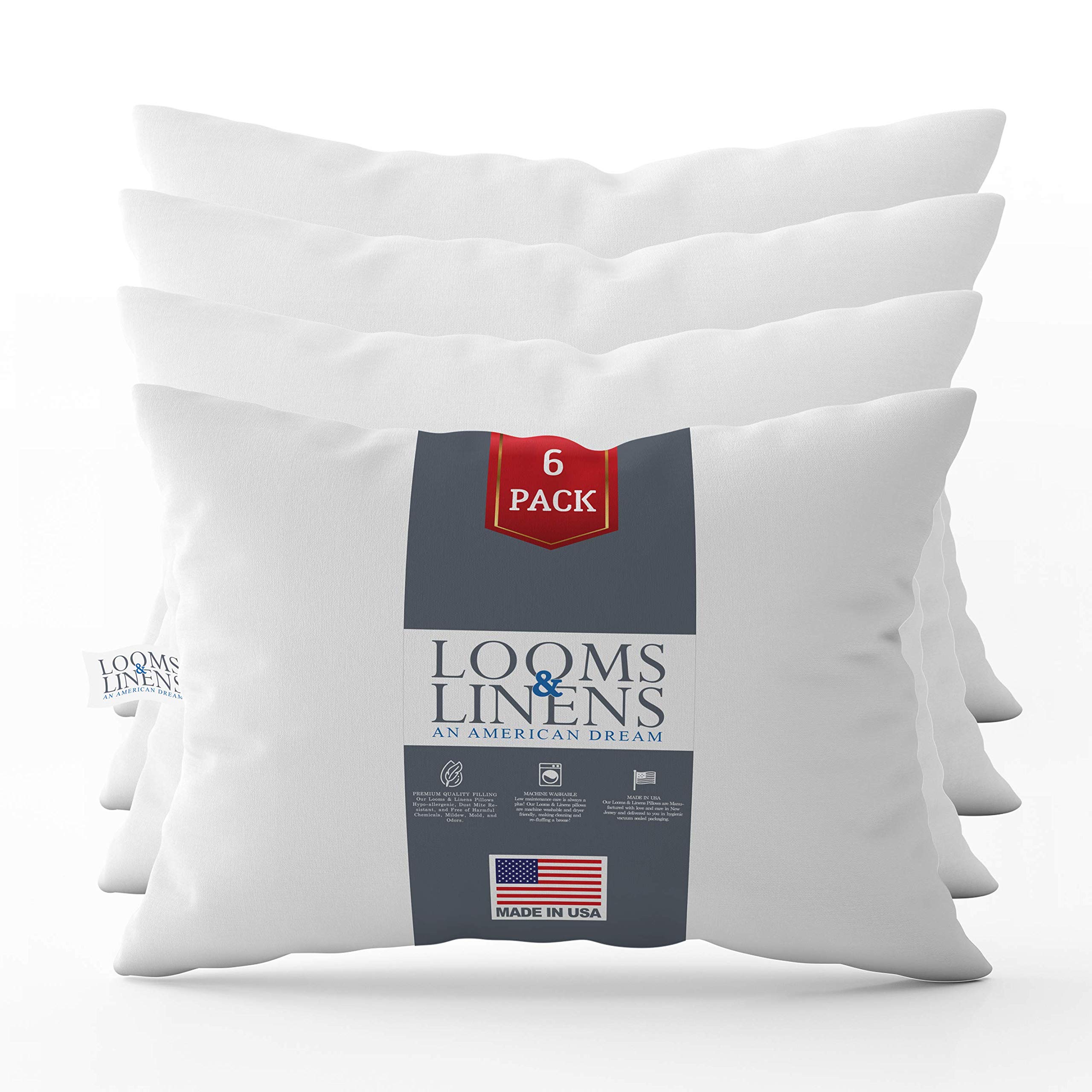Looms & Linens Hotel 20x26 Luxury Down Alternative Pillows 6-Pack - Standard Size Cooling Bed Pillow Set for Back, Side & Stomach Sleepers - Made in USA | Perfect for Hotels, Guest Rooms & Home Bedrooms