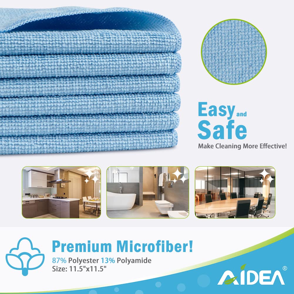 AIDEA 24-Pack Blue Microfiber Cleaning Cloths - Super Soft, Highly Absorbent, Lint-Free Reusable Cleaning Rags for Kitchen, Car, Windows, Dishes (11.5