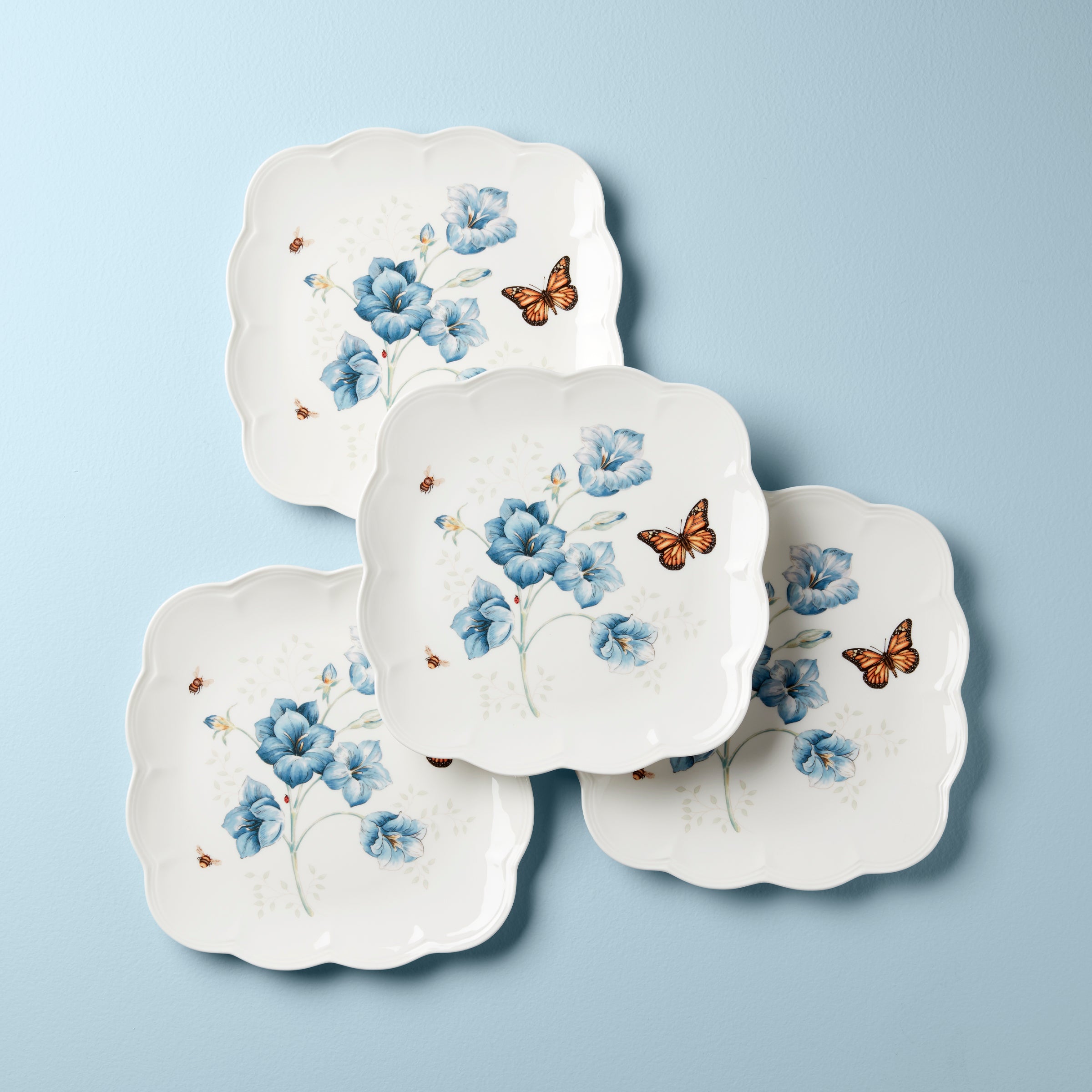 Butterfly Meadow Square Dinner Plates Set of 4 - Elegant Floral Design for Dining, Parties & Home Decor | Durable Porcelain Plates for Everyday Use & Special Occasions
