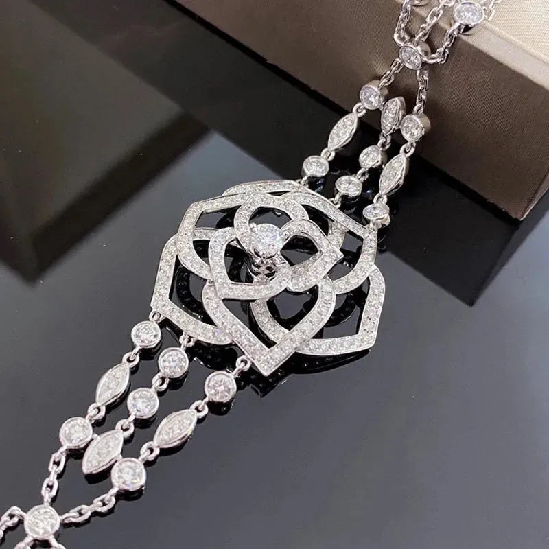 18K White Gold Diamond Rose Flower Bracelet for Women | H SI Quality | Luxury Fine Jewelry Gift for Birthday, Anniversary & Special Occasions | Perfect for Parties, Weddings & Romantic Dates