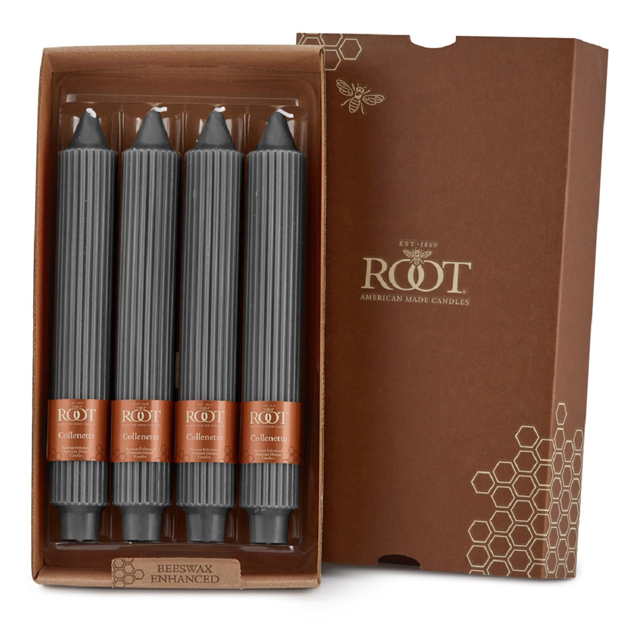 Premium Unscented Beeswax Blend Dinner Candles - 9-Inch Root Candles Set in Stone Box for Elegant Dining, Romantic Dinners & Home Decor